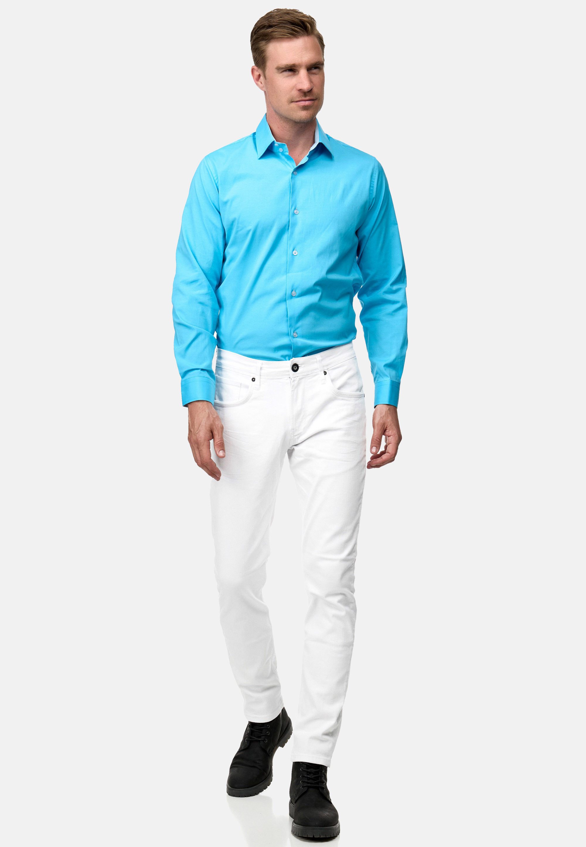 Rusty Neal Langarmhemd mit farblich abgesetztem Innenkragen günstig online kaufen