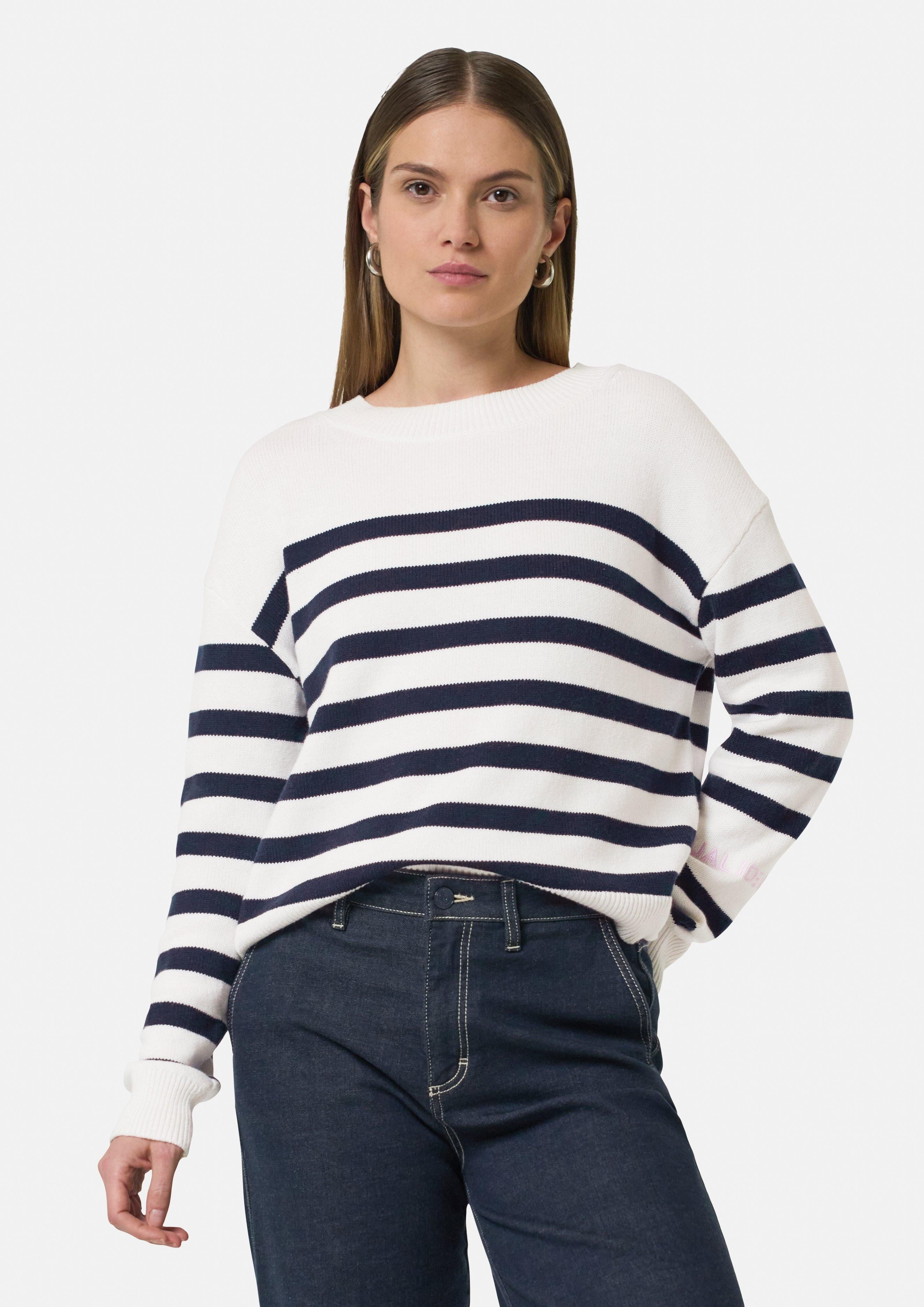 Langarmshirt Verkürzter Streifen-Pullover mit Rippblende und Kontrast-Details