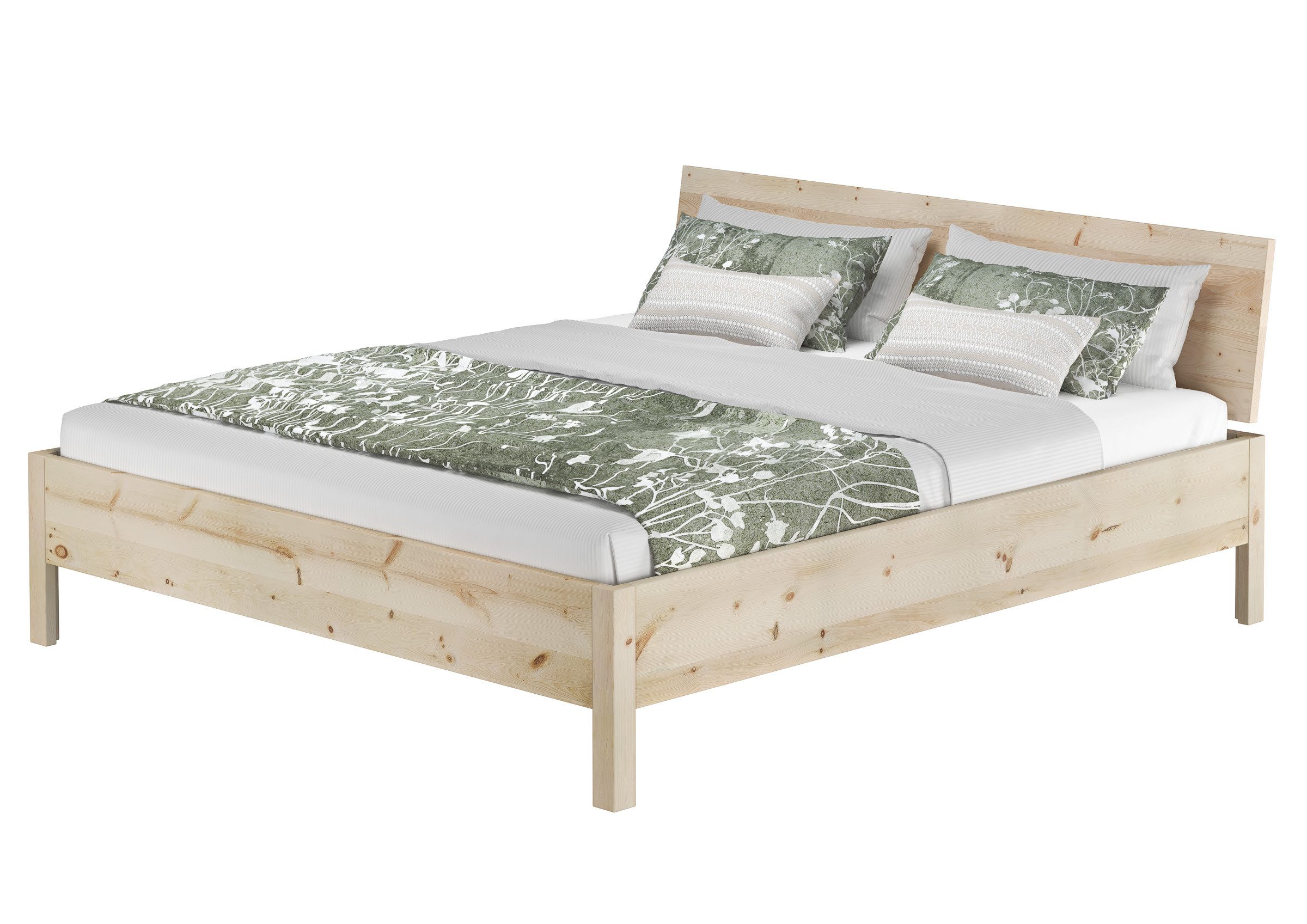 ERST-HOLZ Massivholzbett Ehebett Metallfrei 180 x 200 cm Holzbett Zirbe massiv unbehandelt, Zirbe unbehandelt