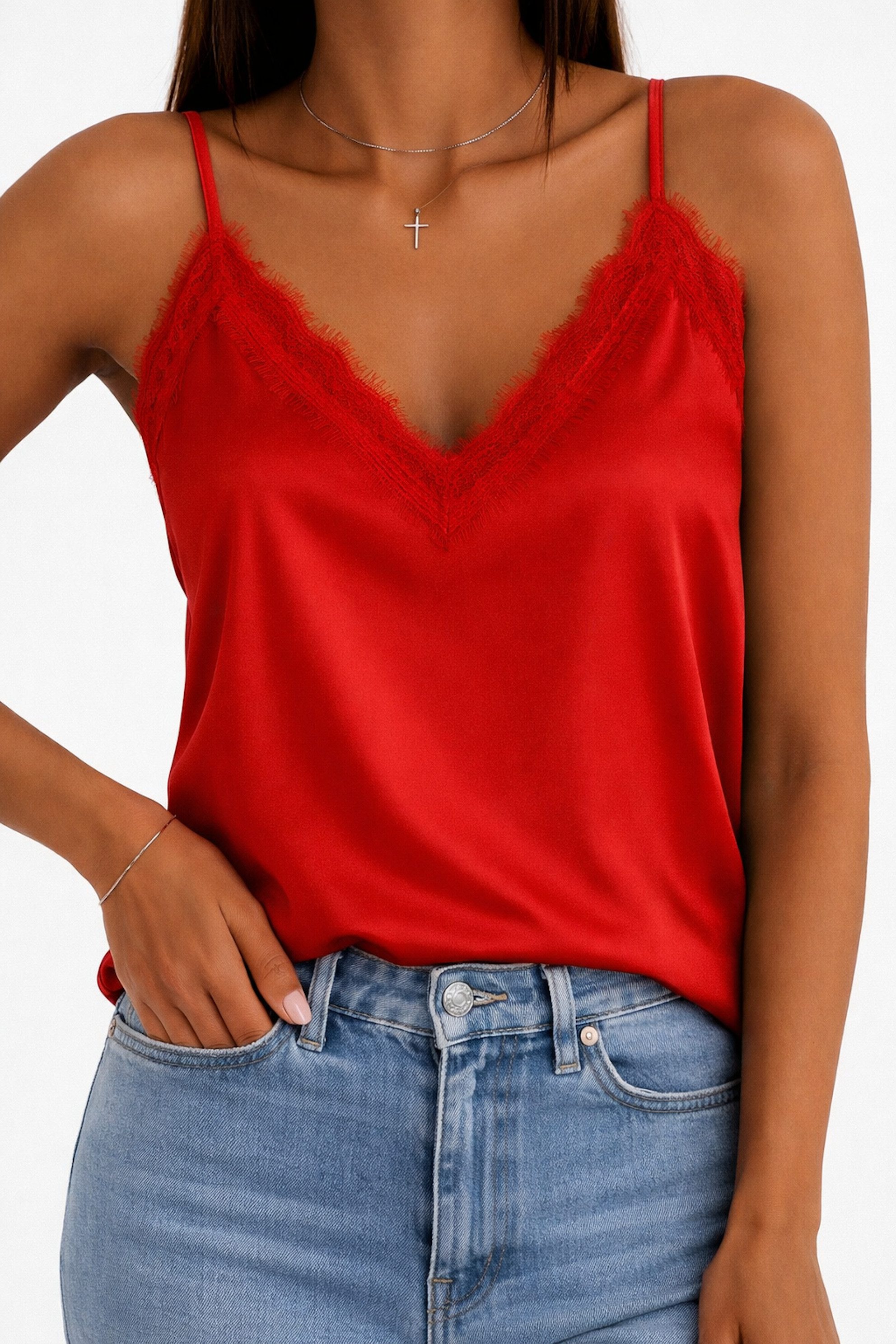 Worldclassca Trägertop Worldclassca Damen Trägertop mit Spitze Sommer Spaghetti Top Locker Trägertop mit Spitze - Sommer Top
