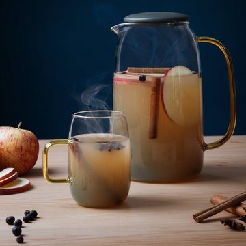Navaris Wasserkaraffe Karaffe aus Glas 1,55l mit 4 Gläsern - Silikondeckel für Getränke