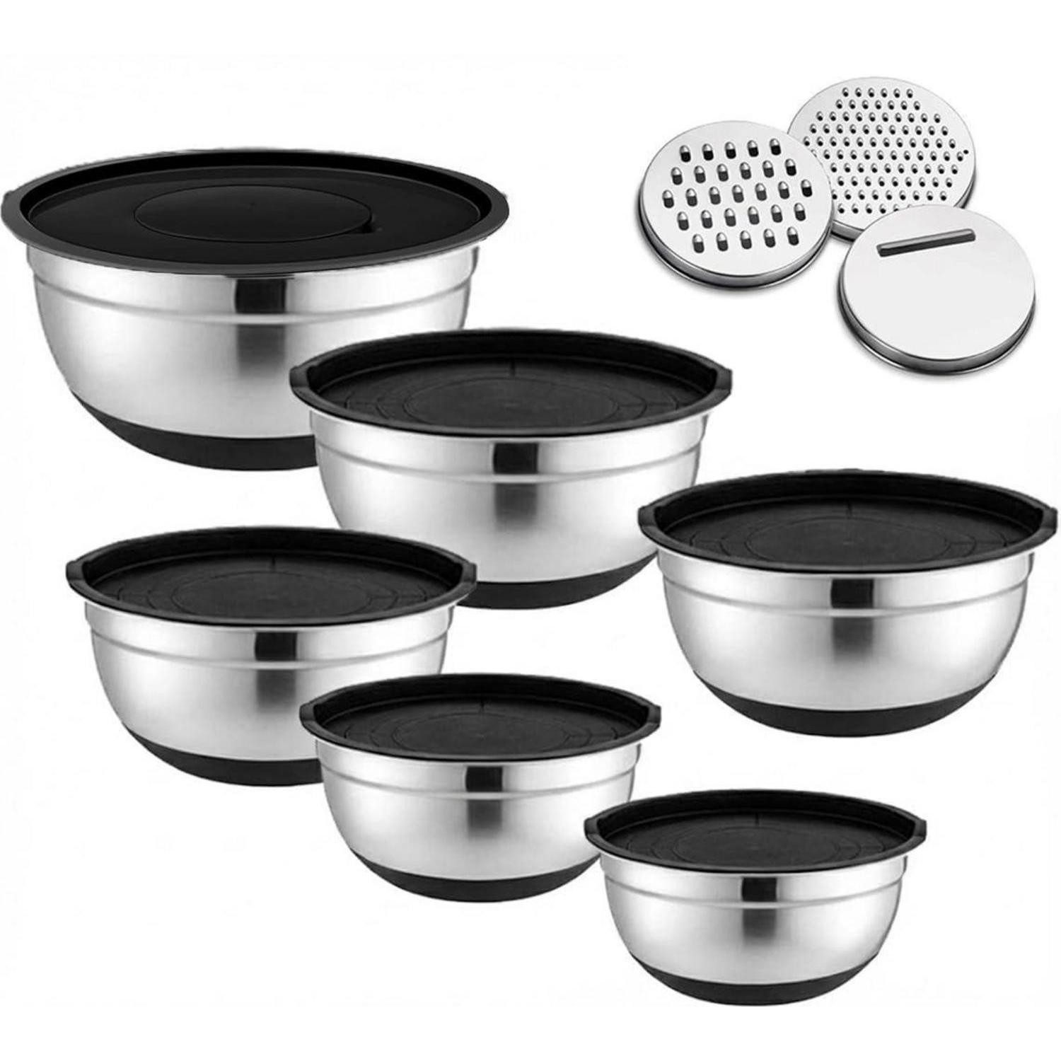LuxusKollektion Rührschüssel Rührschüssel 6er Set Edelstahl mit Deckeln, Metall, (6-tlg)