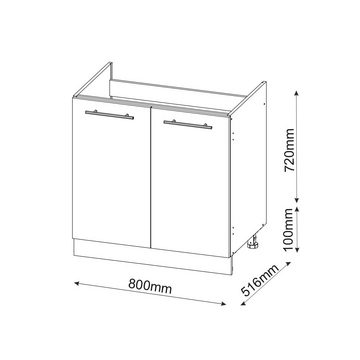 Vicco Spülenunterschrank Küchenunterschrank 80 cm Fame-Line Weiß Anthrazit Hochglanz