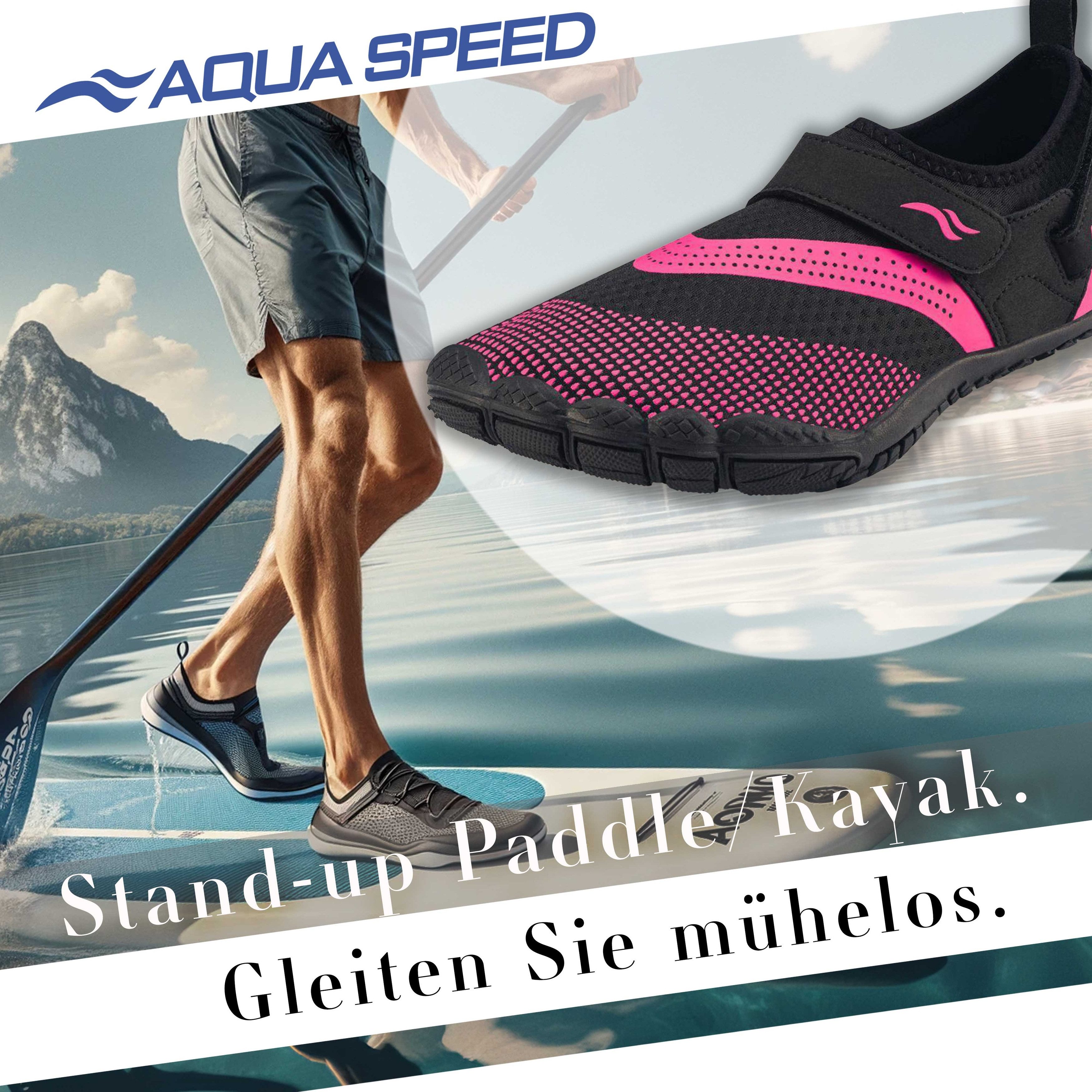 Aqua Speed Badeschuhe AGAMA Gr. 35 – Schwarz/Pink + Handtuch Wasserschuh (Strandschuhe für Kinder – weich, sicher & ideal für Urlaubstage) Flexibel & schnelltrocknend – Für Sport, Strand & Urlaub