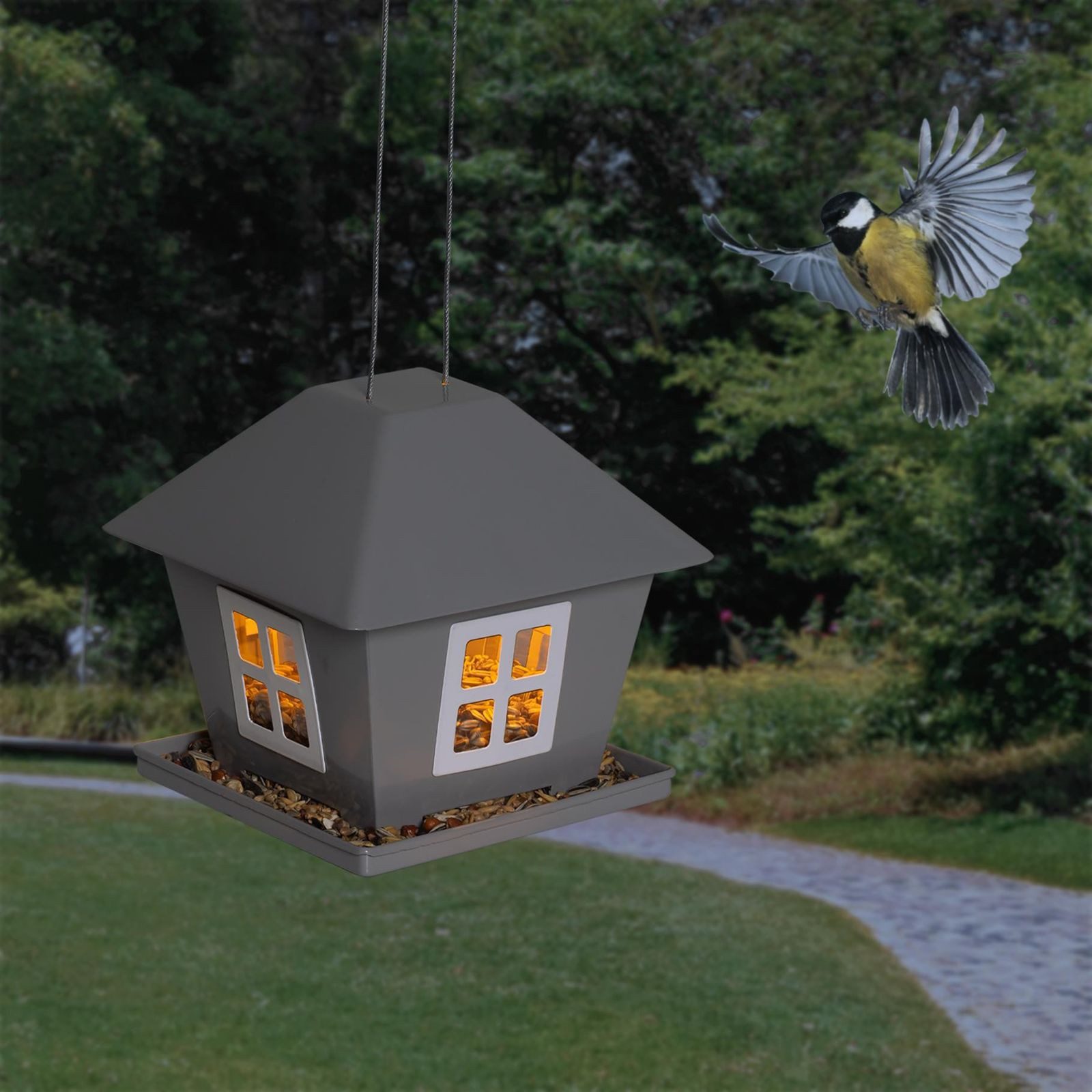 Gravidus Vogelhaus LED Solar Vogelfutterhaus mit Licht zum Aufhängen Garten günstig online kaufen