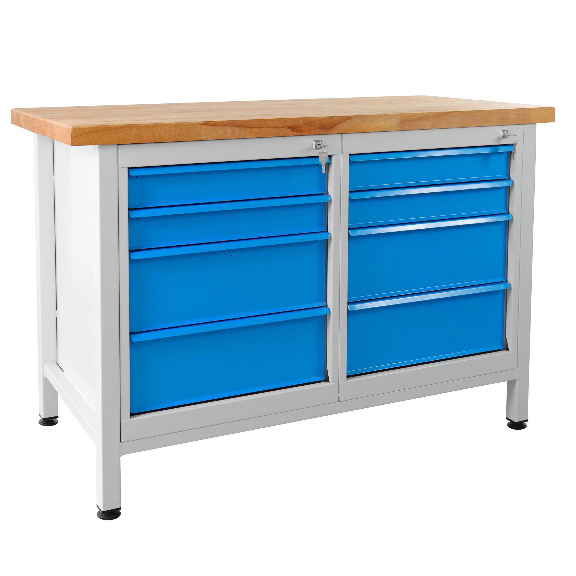 ADB Werkbank mit Holz Arbeitsplatte und 8 Schubladen B 1200 x T 600 x H 840