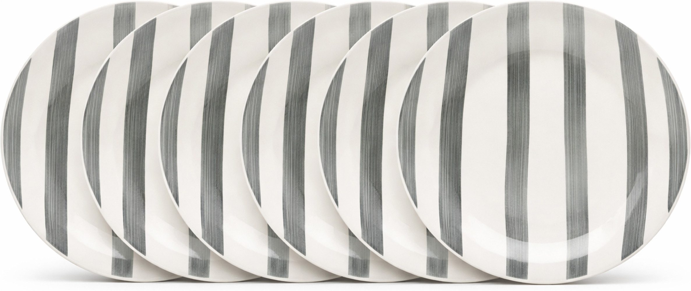 van Well Dessertteller Mallorca, Teller 19 cm, 6 Stück, (6 St), Teller Set, Keramik, Streifenoptik, spülmaschinen-/mikrowellengeeignet