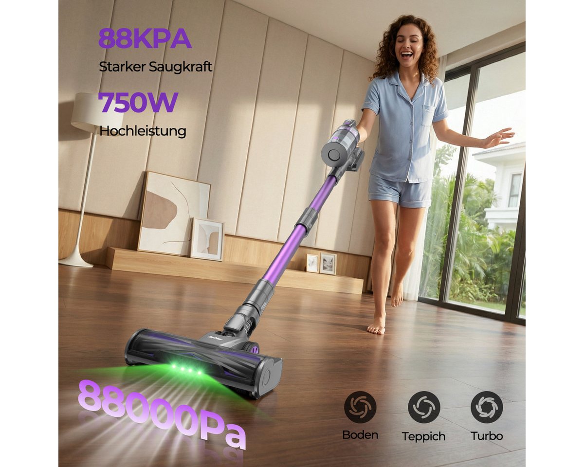 redroad Akku-Hand-und Stielstaubsauger 85000Pa Akku Staubsauger 650W/100Min/3,8L Staubsauger Kabellos, 650 W, mit Beutel, Ultraleiser, kabelloser Stabstaubsauger mit intelligentem Display