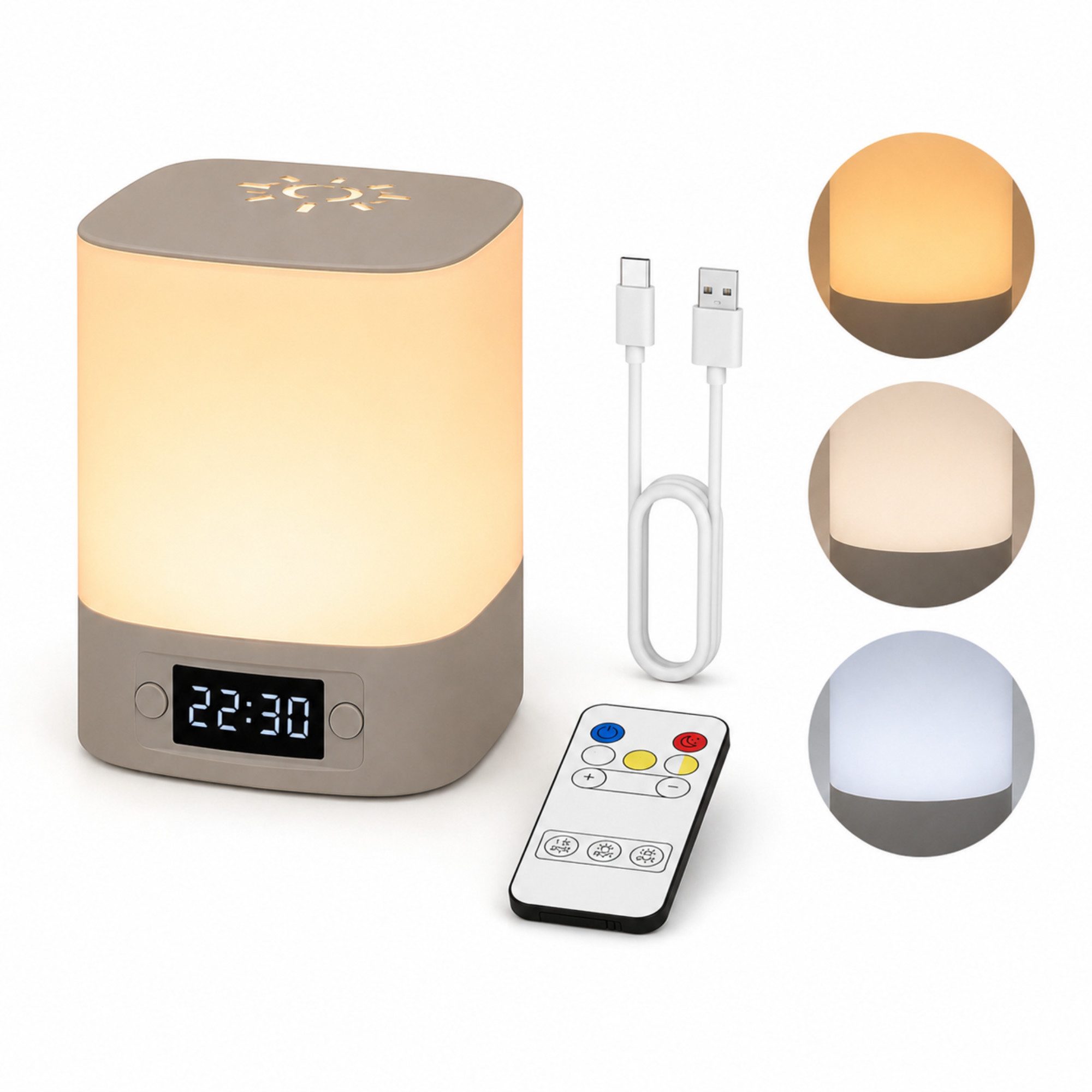 Luckice LED Nachttischlampe LED Nachtlicht,Touch-Lampe,Tisch-Nachttischlampen,Schlafzimmer Lampe, Soft Light Touch Tischlampe für Augenschutz, Die LED kann nicht ausgetauscht werden., Stufenloses Dimmen,Dreifarbig einstellbar, mit Touch-Sensor, Mit Fernbedienung, Mit Uhranzeige
