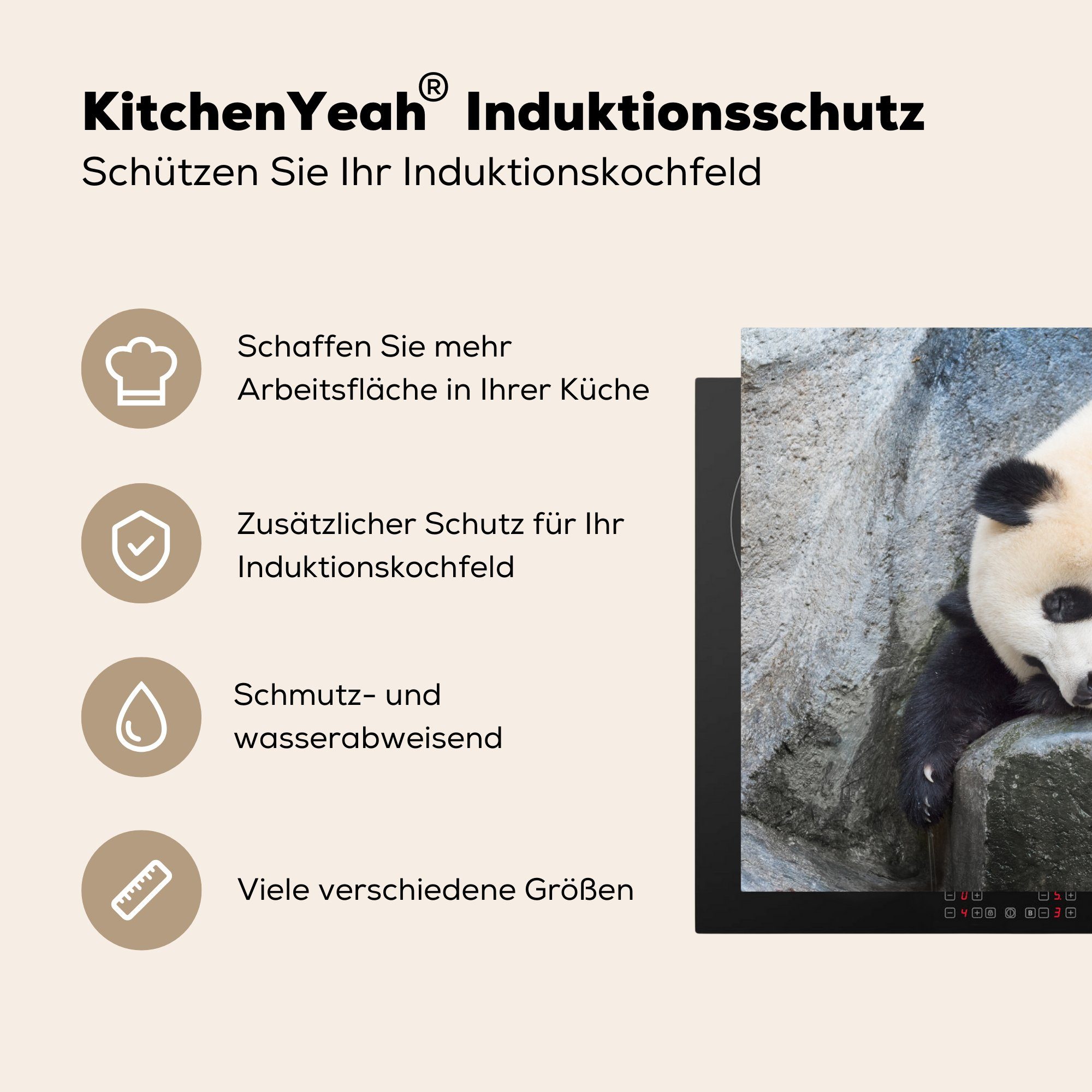 küche, MuchoWow Induktionskochfeld Ceranfeldabdeckung 81x52 cm, (1 - Stein, tlg), - die Herdblende-/Abdeckplatte Panda Schutz Vinyl, Schlaf für