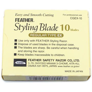 Feather Haarschneider Styling Razor Haarmesser silber Klinge Regular Type EX, inkl. 10 Ersatzklingen, wechselbare Klinge