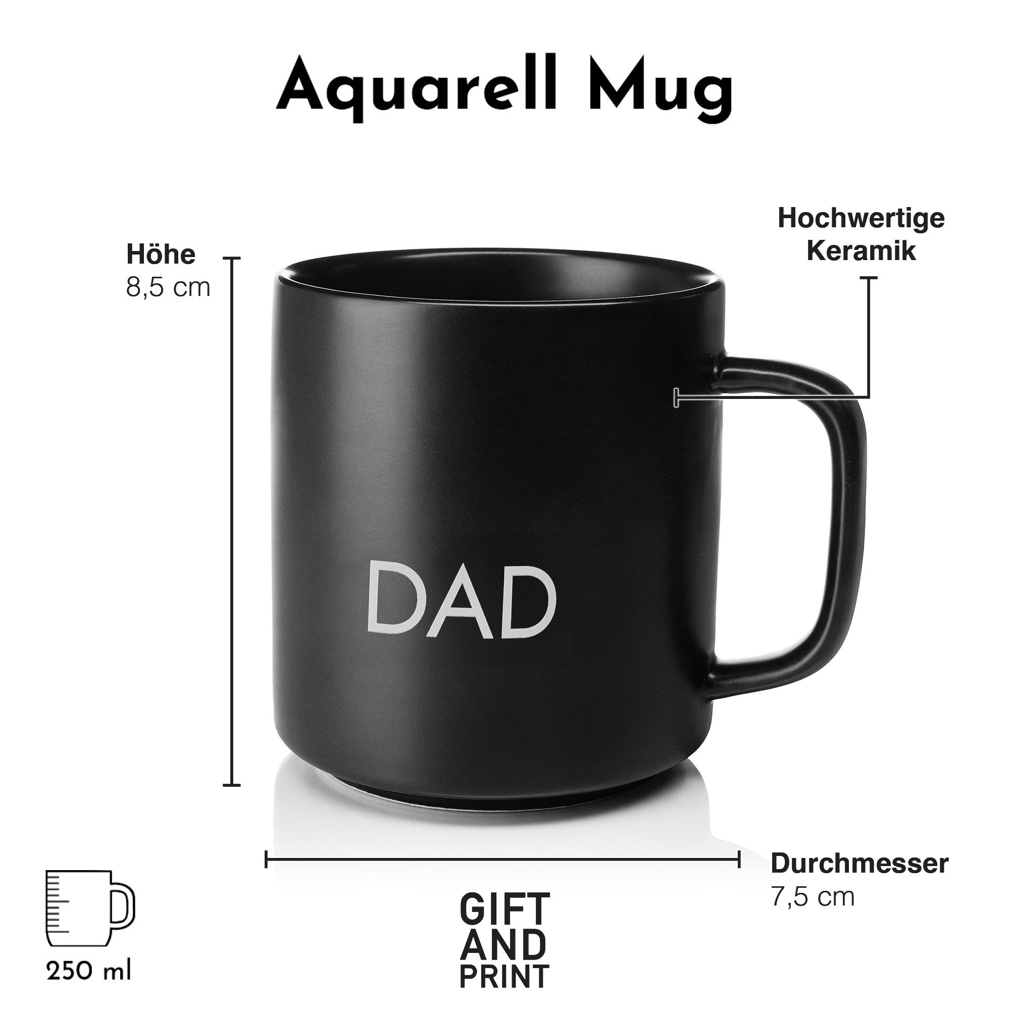 Giftandprint Tasse Vatertag Color Mug Dad Ohne Henkel Geschenke für Papa, Keramik, Ink- Geschenkbox, Vatertag geschenke für männer Papa