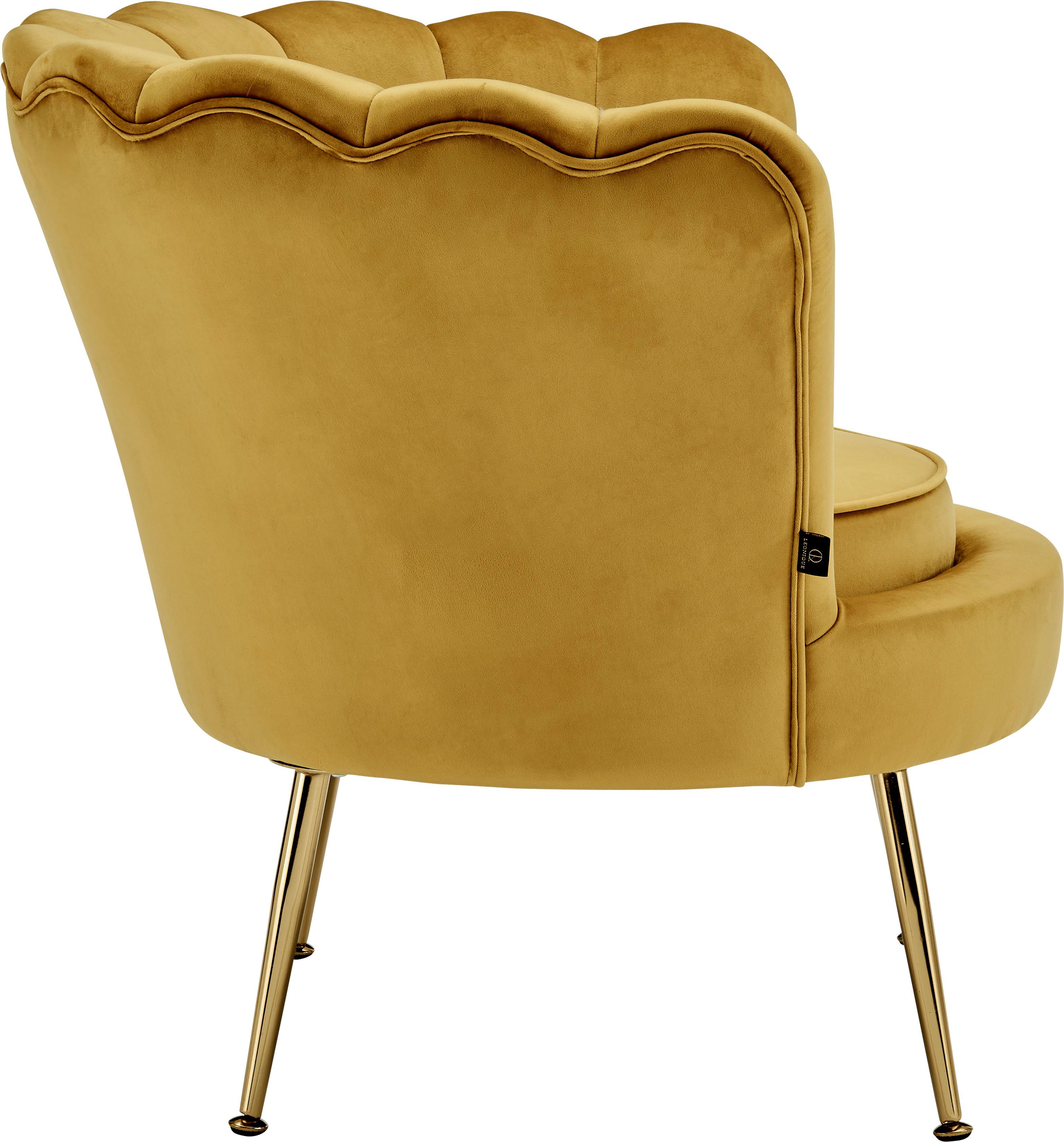 Leonique Sitzhöhe edlem Loungesessel mit Bezug, 43,5 Kelsey, Metallgestell, Samtvelours weichen goldfarben cm