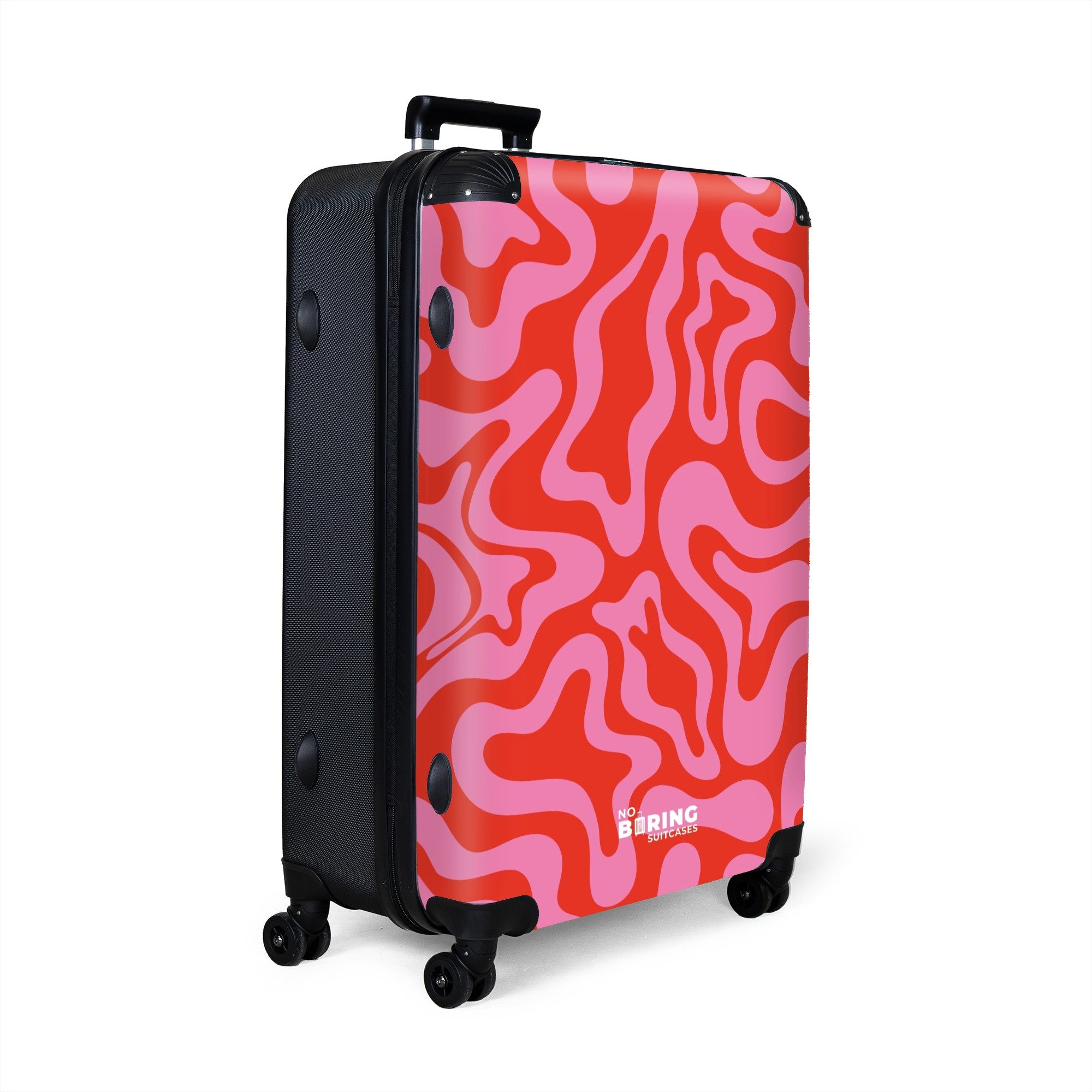 NoBoringSuitcases.com© Hartschalen-Trolley Rosa mit rotem abstraktem günstig online kaufen