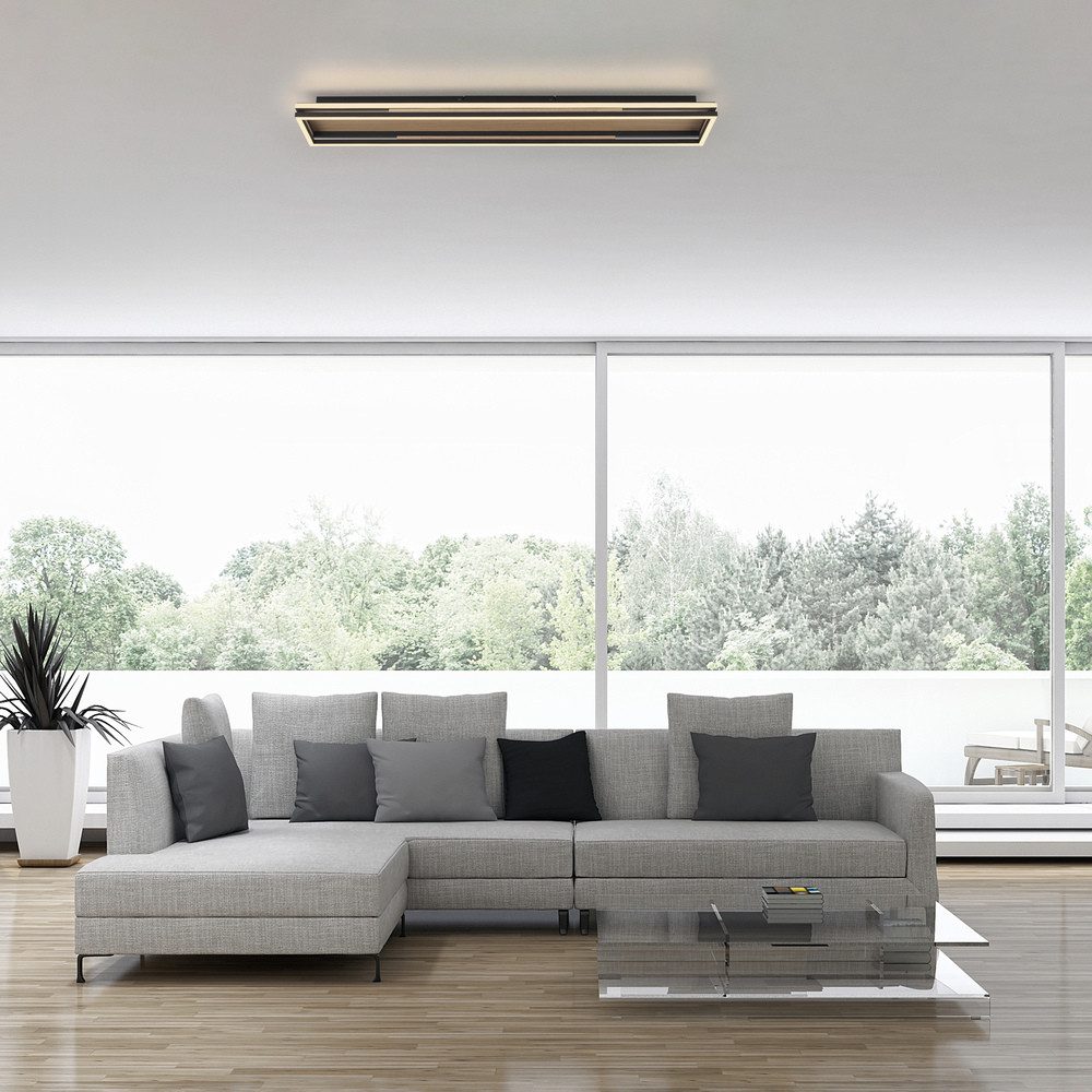 Paul Neuhaus LED Deckenleuchte LED Deckenlampe SVEJA Holz, CCT-Farbtemperaturregelung, Dimmfunktion, 2x LED Board 23W, Warmweiß bis Kaltweiß, CCT Farbwechsel dimmbar Funk-Fernbedienung