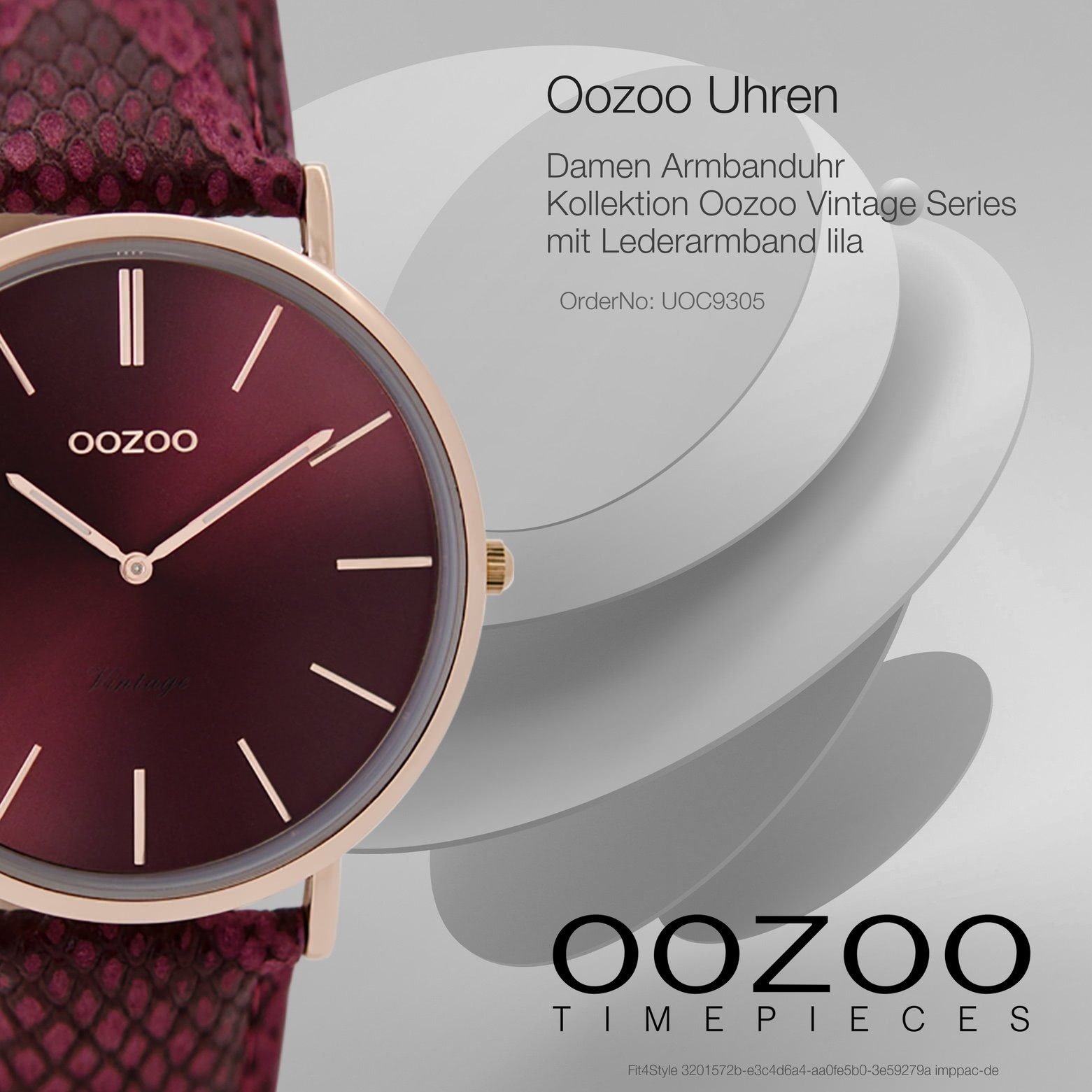 OOZOO Quarzuhr lila, (ca. Lederarmband Damen Damenuhr mittel 36mm), Oozoo Fashion lila, Armbanduhr rund