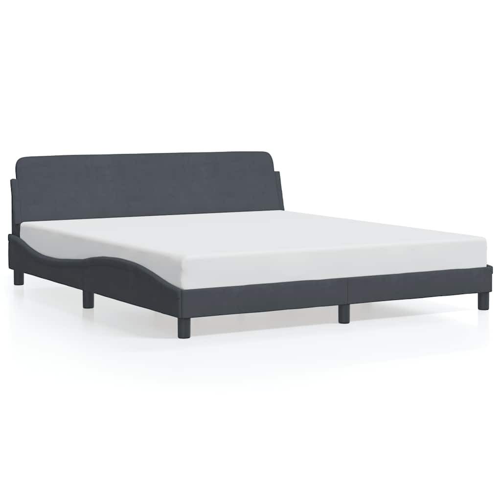 furnicato Bettgestell Dover 218x185x74,5 cm Dunkelgrau Samt mit Massivholz und (1-tlg), Kariertes Doppelbett mit gepolstertem Kopfteil und Sperrholzlatten