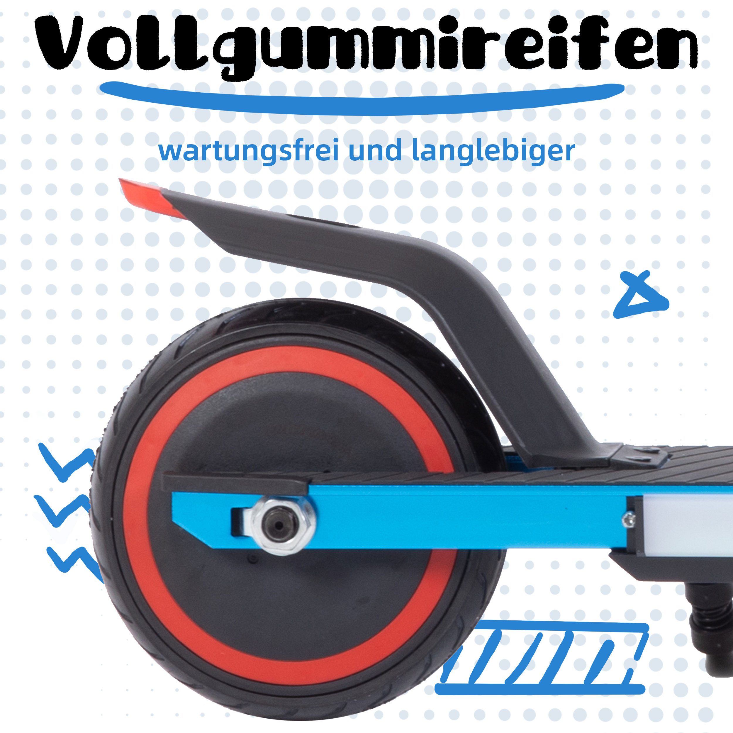 Vankel Cityroller 6,5'' Kinderscooter 6-12 J., faltbar, bis 8km, farbliche Lichtstreifen, 150 W, 14 km/h, (Escooter für Kinder, EBS-Bremse + Fußbremse, klappbar), LED Display, Elektroroller mit EBS-Bremse, max. Belastung 50kg