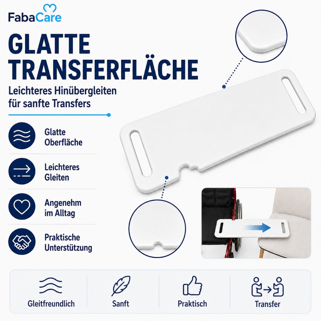 FabaCare Bett - Aufstehhilfe Rutschbrett für Rollstühle, Transferbrett bis 100 kg
