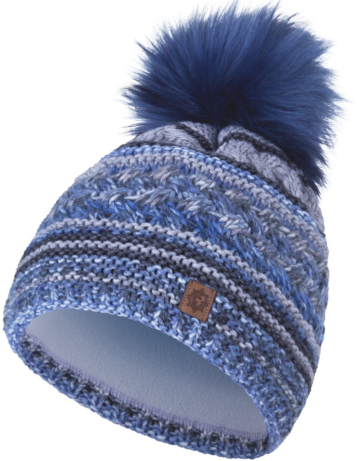 gefüttert Beanie Winter Damen Bommelmütze Strickmütze blau (1-St) Wintermütze compagno