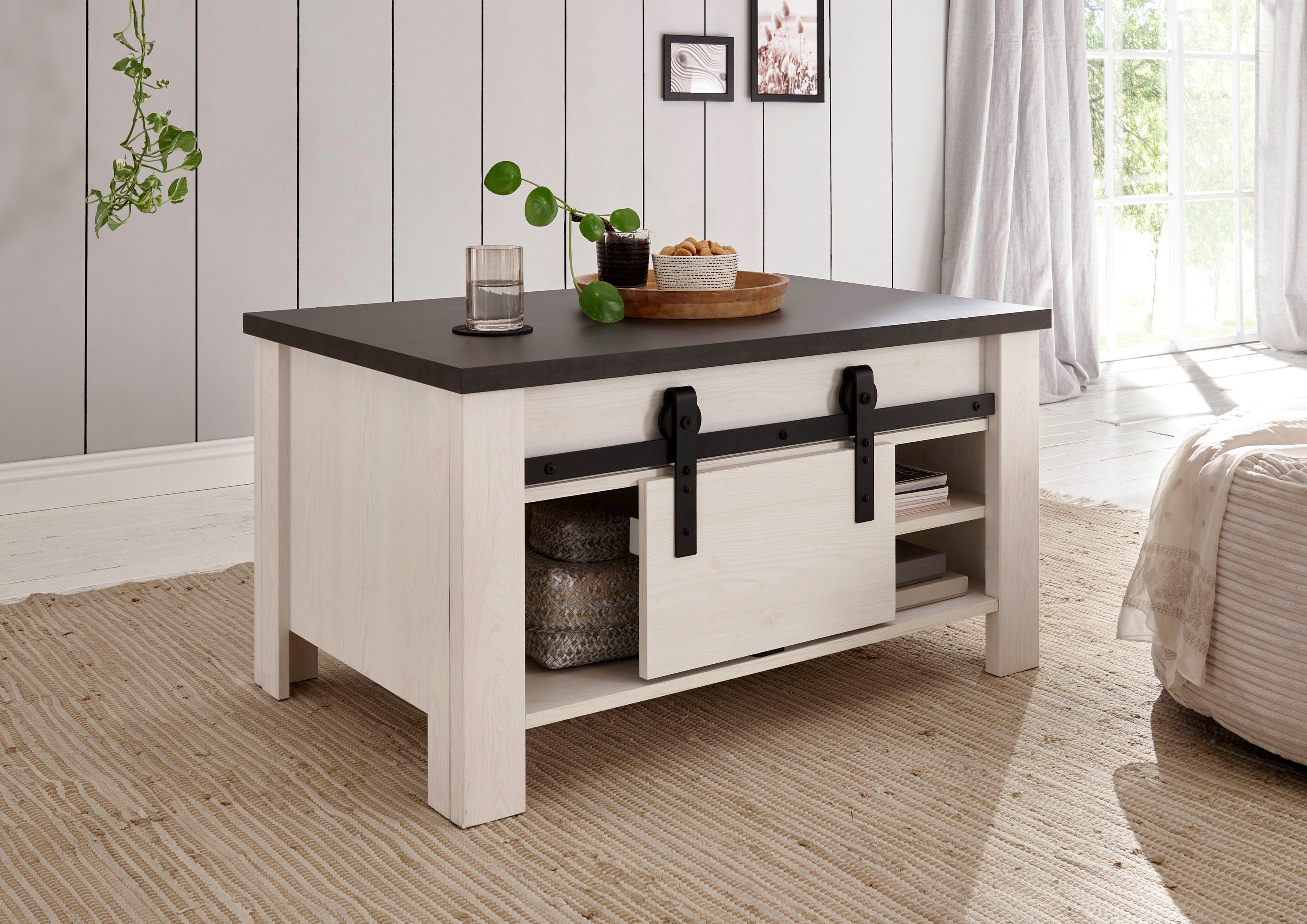 Home affaire Couchtisch Sherwood, Beistelltisch, Wohnzimmertisch, Sofatisch, Tisch, mit Scheunentorbeschlag aus Metall, in 2 Farben erhältlich – Bild 5 von 5
