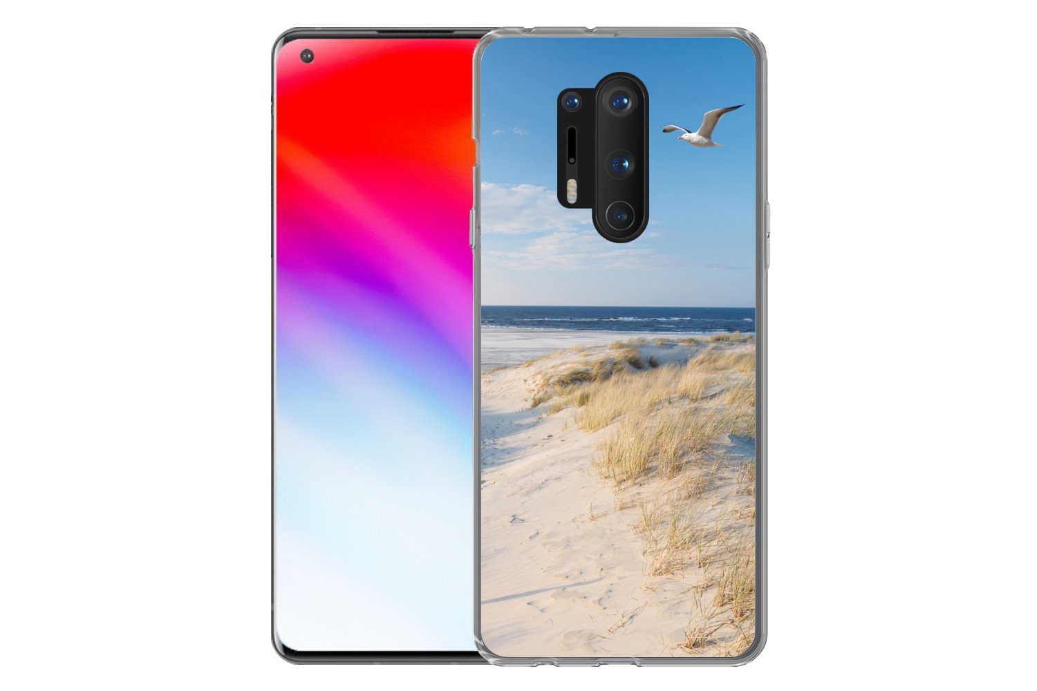 MuchoWow Handyhülle für OnePlus 8 Pro Düne - Möwe - Strand - Meer - Sonne, Phone Case, Silikon, Schutzhülle Dünn