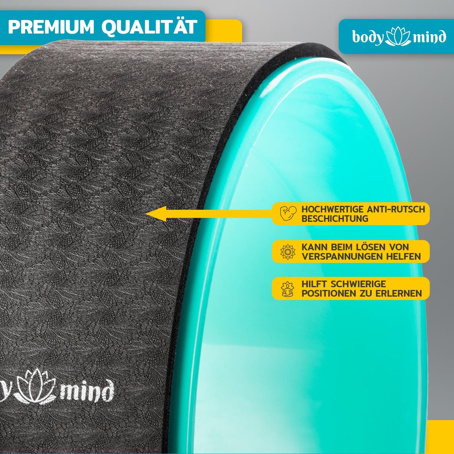 Body & Mind Yoga-Rad Yoga Rad Dharma Wheel – Fitness & Stretching Rolle für Yoga Übungen (Fitness Yoga-Rolle), für Asanas, Dehnung & Rücken-Streckung