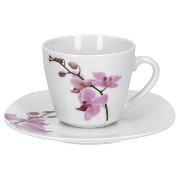 van Well Tasse 6er Set Kaffeetasse mit Kaffeeuntertasse Kyoto Orchidee