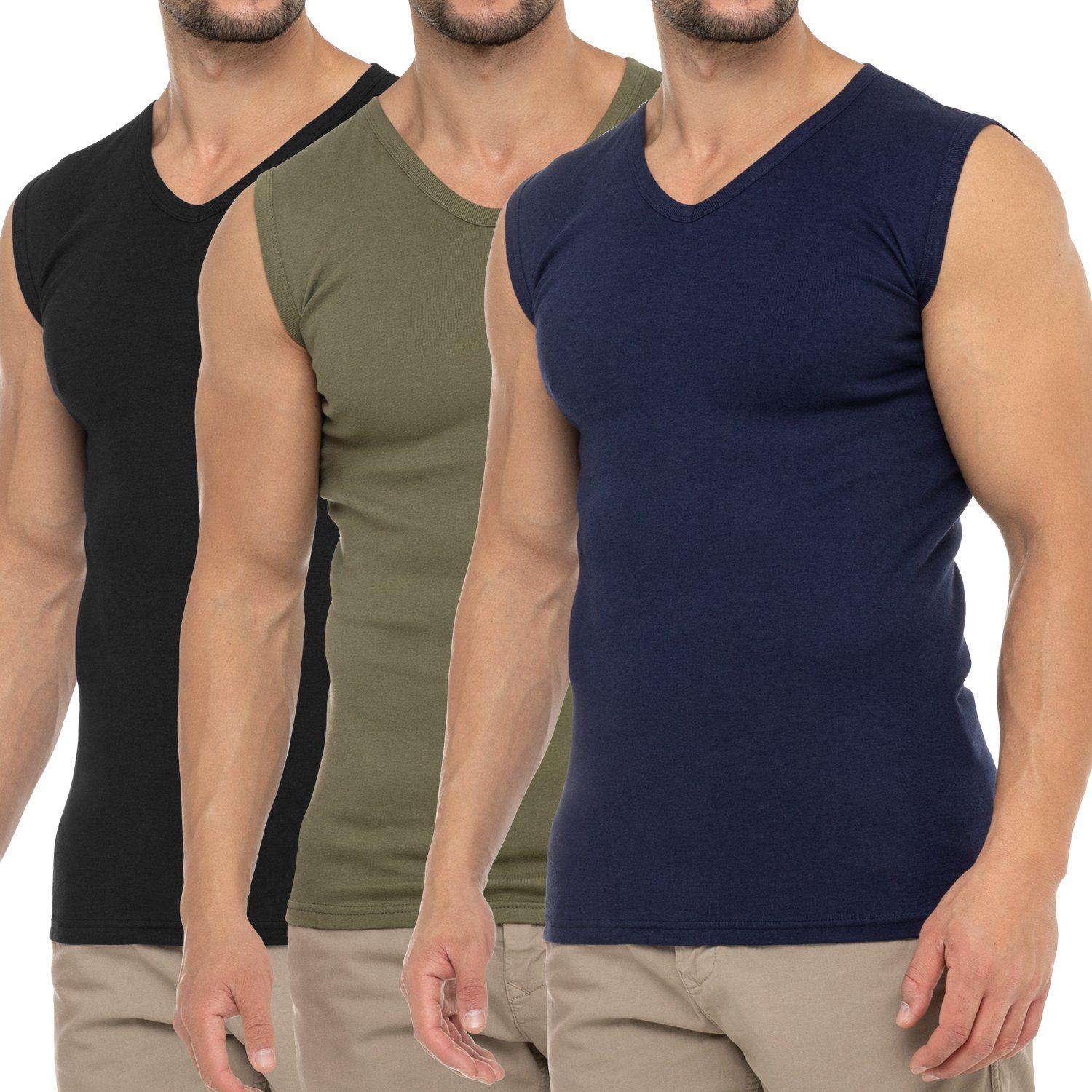 Marine Unterhemd Herren Muscle Schwarz Olive / Business Shirt Muskelshirt celodoro Pack) / V-Neck (3er