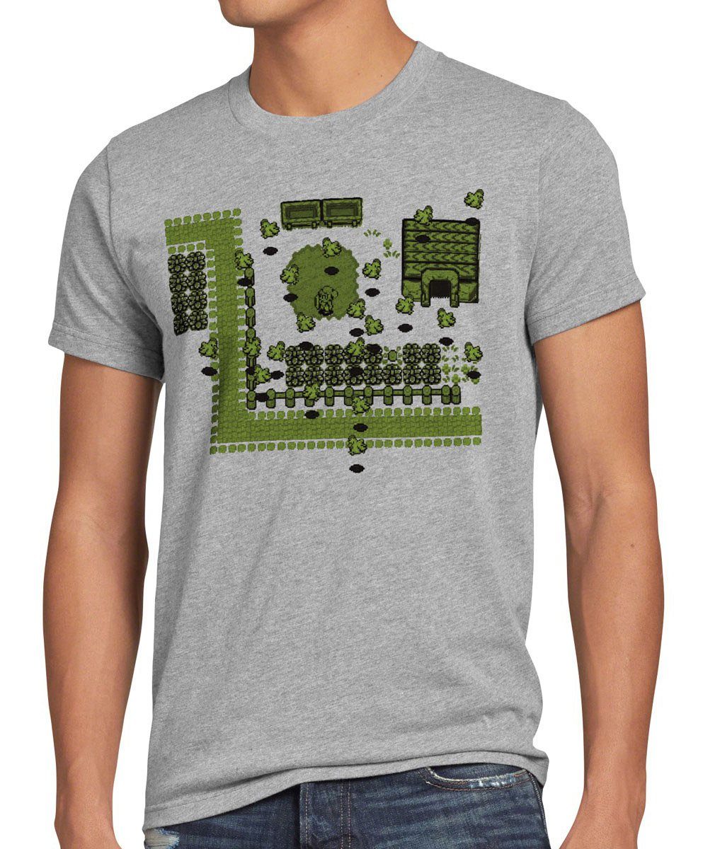 style3 Print-Shirt Herren T-Shirt Link Retro Gamer zelda gameboy Kult Fan Pixel Spiel Game switch grau meliert