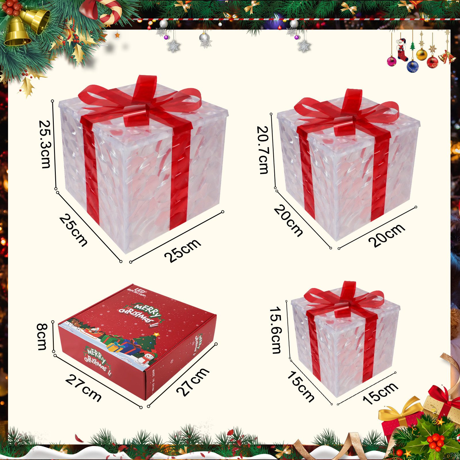 Nettlife LED Dekolicht Weihnachtsdeko LED Geschenkbox mit 8 Lichtmodi Fernbedienung, für Familie Freunde Kollegen oder Partner–exquisite Verpackung