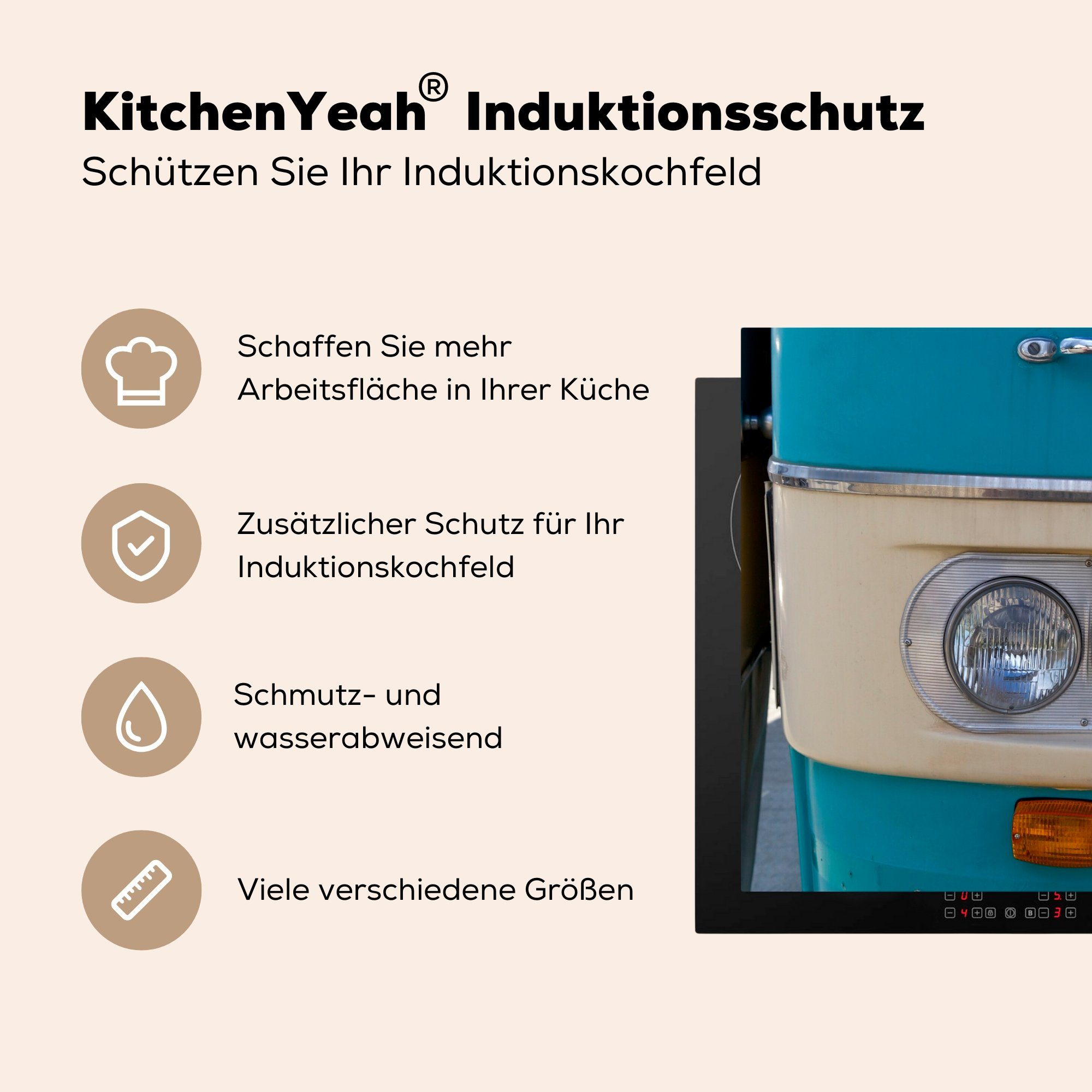 MuchoWow Herdblende-/Abdeckplatte für cm, 78x78 tlg), Arbeitsplatte - Bus - Vinyl, Scheinwerfer, küche Ceranfeldabdeckung, Auto (1