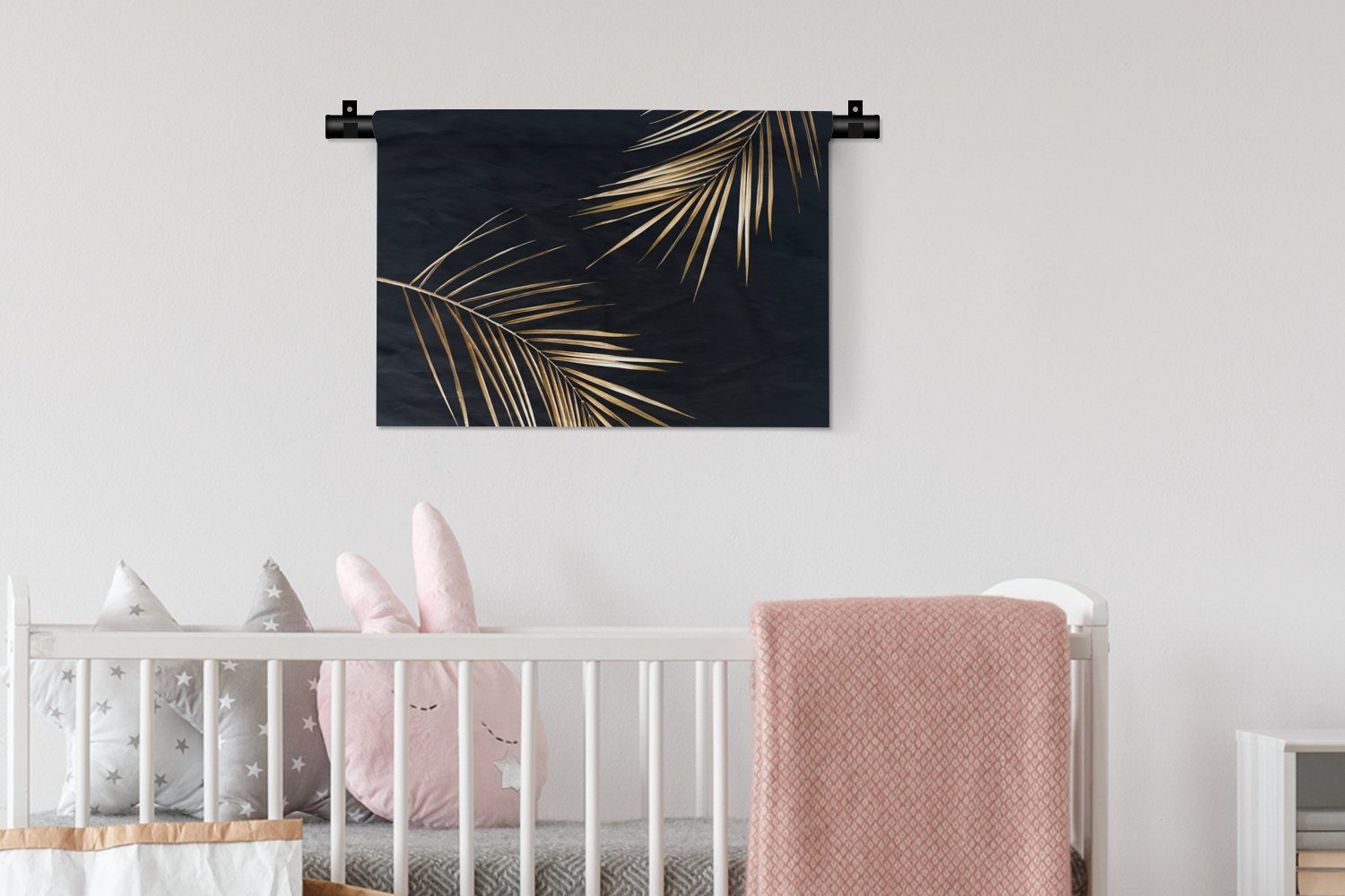 Kleid, Blätter - Wanddekoobjekt Pflanzen Wohnzimmer, Wanddeko Gold Luxus, - MuchoWow Schwarz Kinderzimmer - Schlafzimmer, Wandbehang, - für