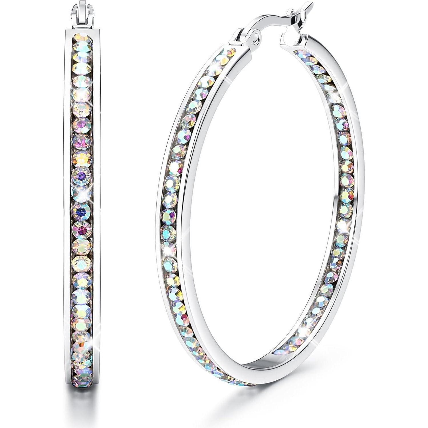 LuxusKollektion Paar Creolen Creolen Edelstahl Damen Zirkonia 40mm Silber Buntes Cz 40.0 Millimeter