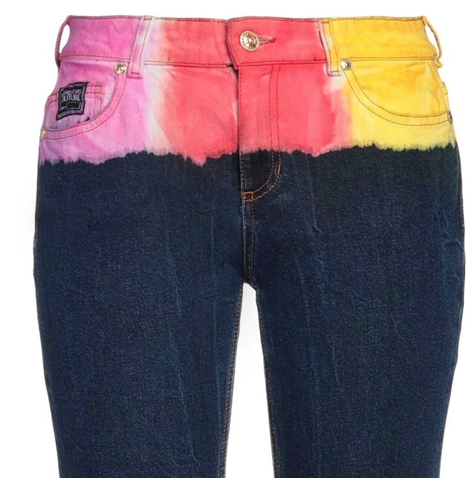 Versace 5-Pocket-Jeans Tie-Dye Slim Jeans Denim Hose Auffälliger Tie-Dye- / Batik-Effekt im oberen Bereich