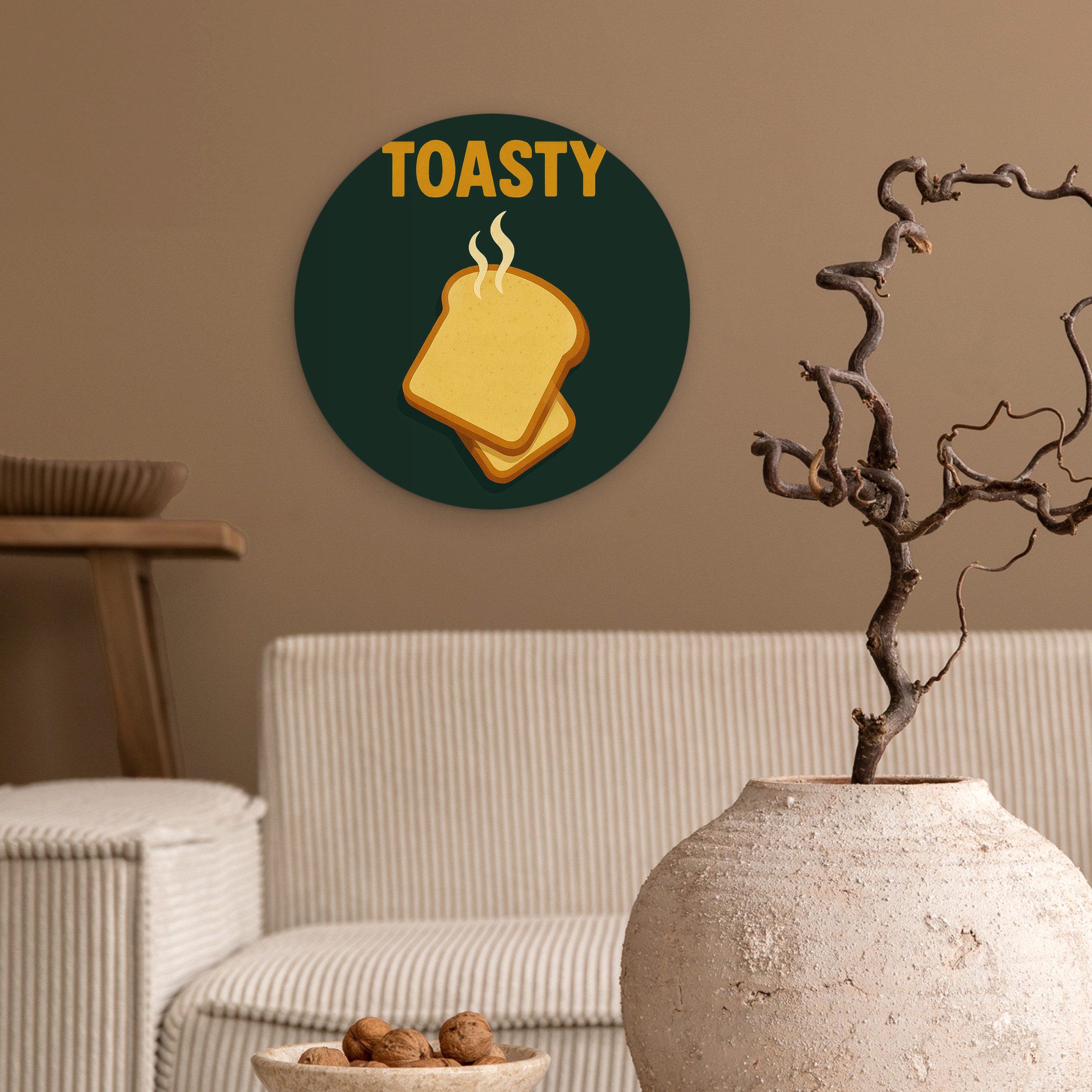 MuchoWow Gemälde Brot - Toast - Grün - Minimalistisch, Fotodruck (1 St), Kreis Wanddekoration, Rundes Wandbild, 30x30 cm