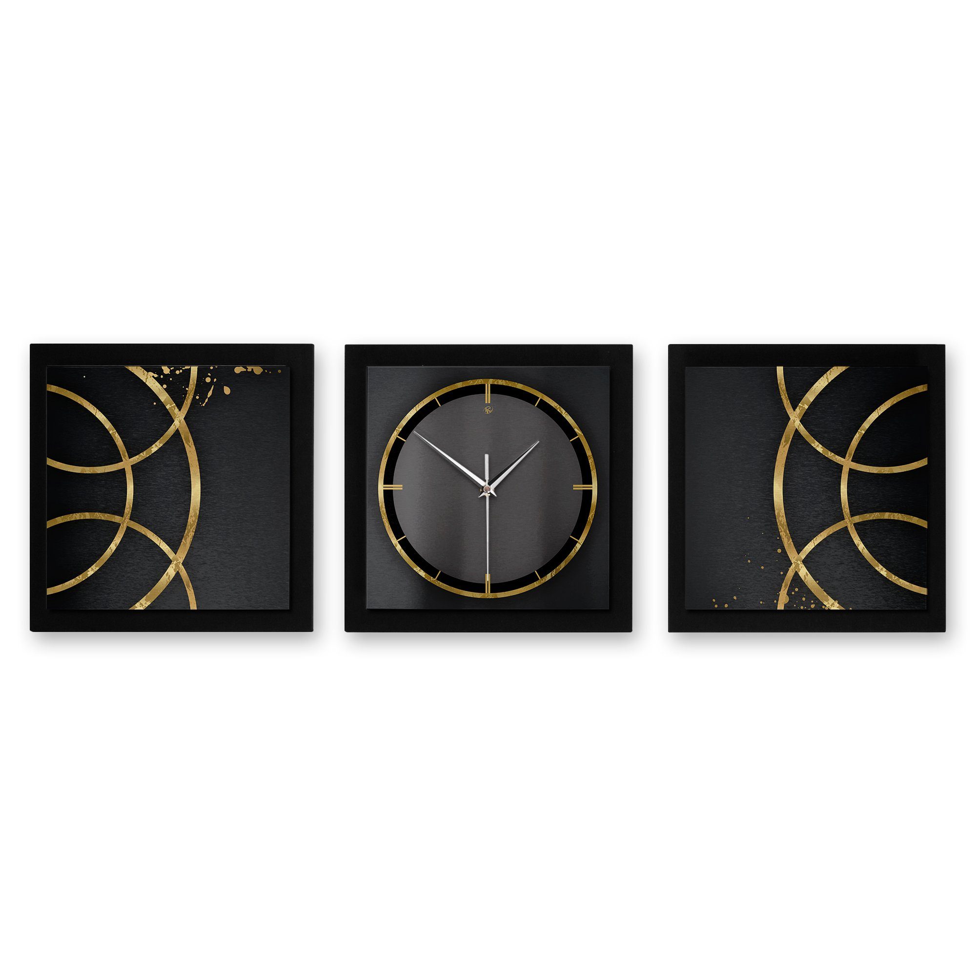 Kreative Feder Wanduhr Golden Rings (ohne Ticken, Funk- oder Quarzuhrwerk, günstig online kaufen