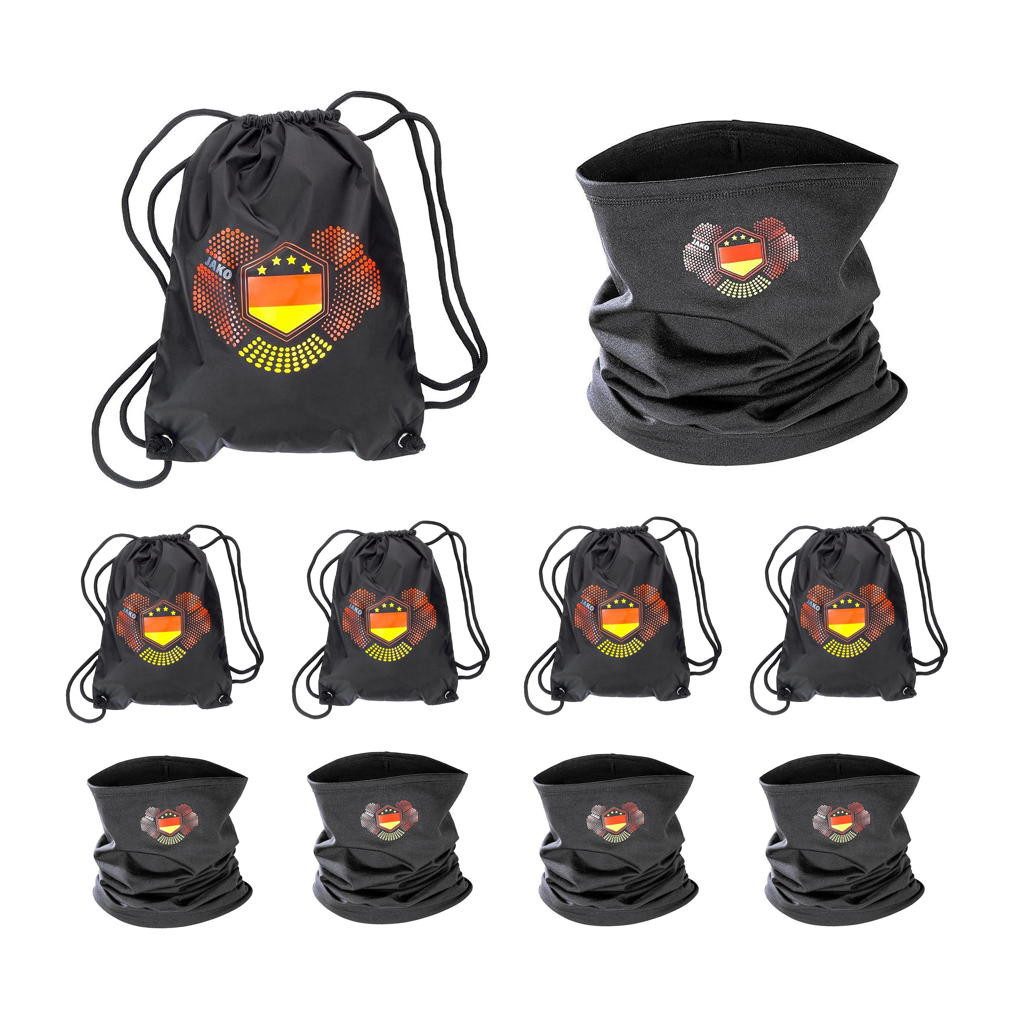 Jako Sporttasche D1703 Gymsack Germany + D1294 Neckwarmer Germany 2x5er Set