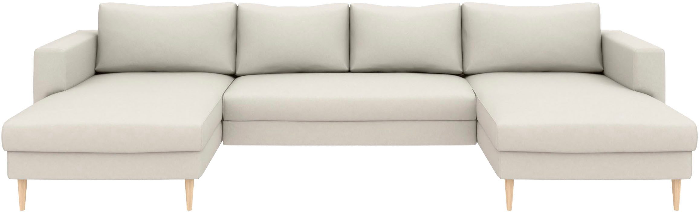 TRENDMANUFAKTUR Wohnlandschaft Amazing, wahlw. mit Schlaffunktion & Bettkasten, Fuß Buche lackiert, Sofa in U-Form, in Cord oder Struktur, Breite 305 cm