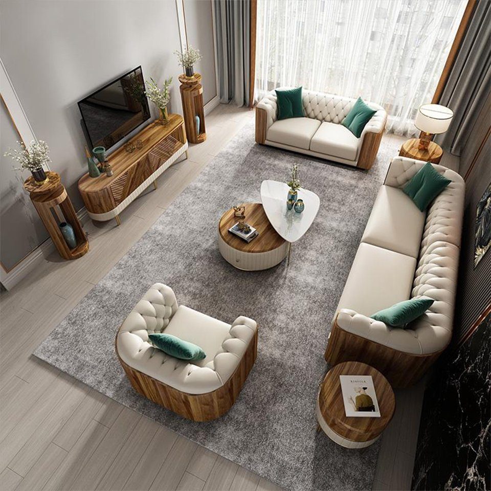 JVmoebel Sofa Luxus Moderne Chesterfield 4+2+1 Sitzer Wohnlandschaft 3tlg. Neu, Made in Europe