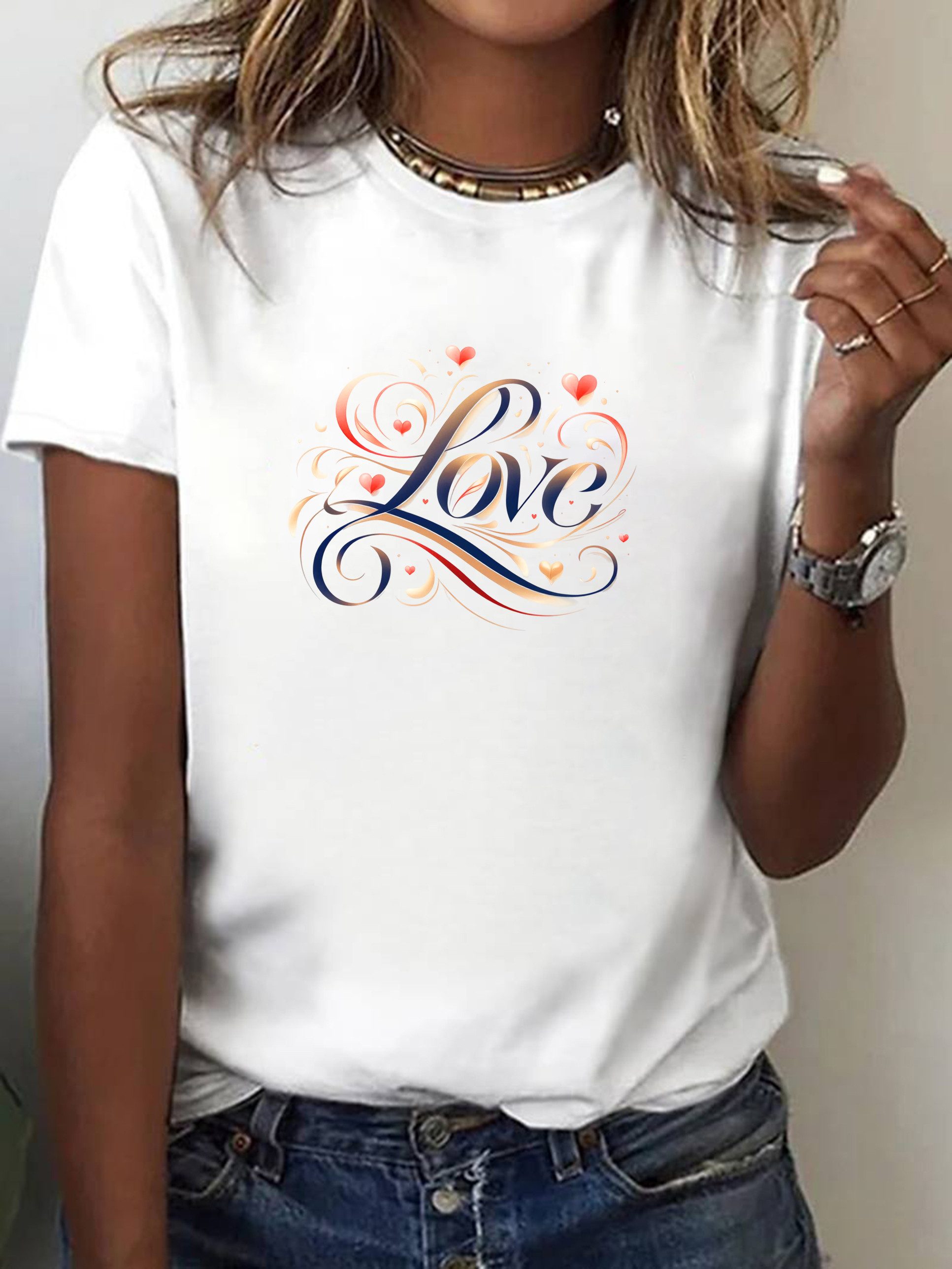 RMK T-Shirt Damen Shirt Top Sommer Basic Love Liebe Happy aus 100% Baumwolle