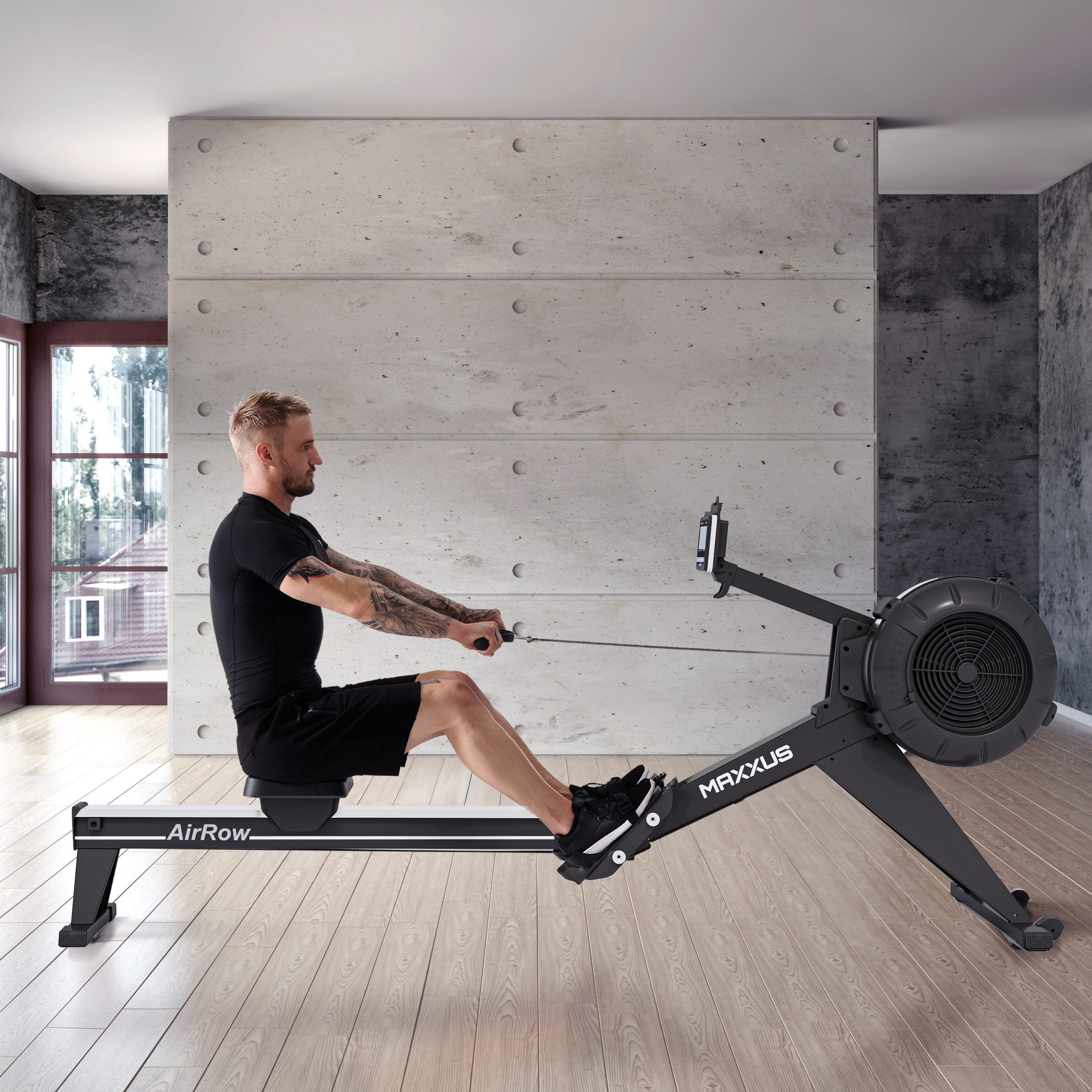 MAXXUS Rudergerät AirRow-Klappbar,Luftwiderstand,Platzsparend-Rudermaschine für Zuhause (1-tlg), Luftwiderstand, mit LCD Display, Ergonomisch, Kugelgelagerter Sitz