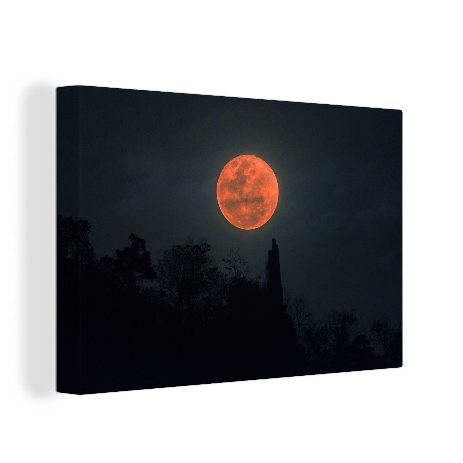 OneMillionCanvasses® Leinwandbild Mond - Berg - Baum, (1 St), Wandbild Leinwandbilder, Aufhängefertig, Wanddeko, 30x20 cm