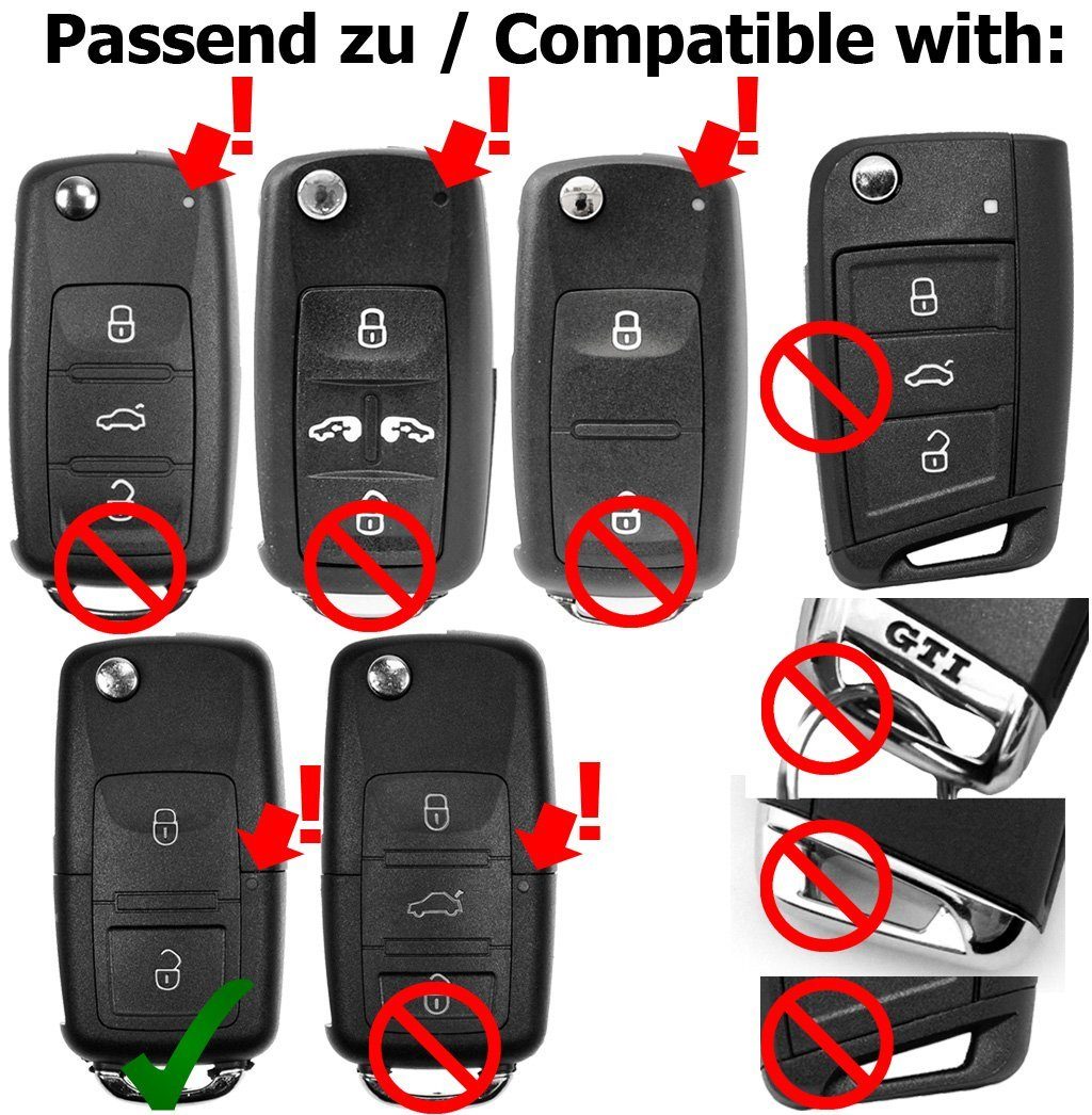 Weiß, Polo SEAT 2009 Schlüsseltasche für Schlüssel bis Silikon Softcase Schutzhülle Fox VW Skoda Golf Jetta Tasten EOS Autoschlüssel mt-key 2