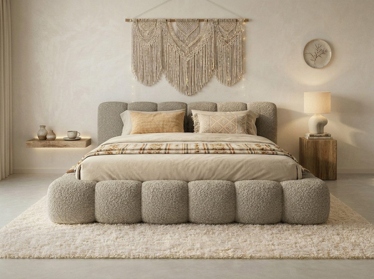 yourhouse24 Polsterbett Designerbett DALLAS TOPSELLER Wolkenbett Modern (Bettgestell mit Bettkasten), Wolken-Design & Japandi, Made in EU