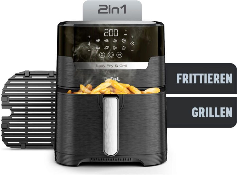 Tefal Heißluftfritteuse Easy Fry & Grill Precision, 2-in-1 Heissluftfritteuse & Grill, 1550 W, XL Kapazität, 8 Programme, weniger Fett, Druckguss-Grillrost, EY5058