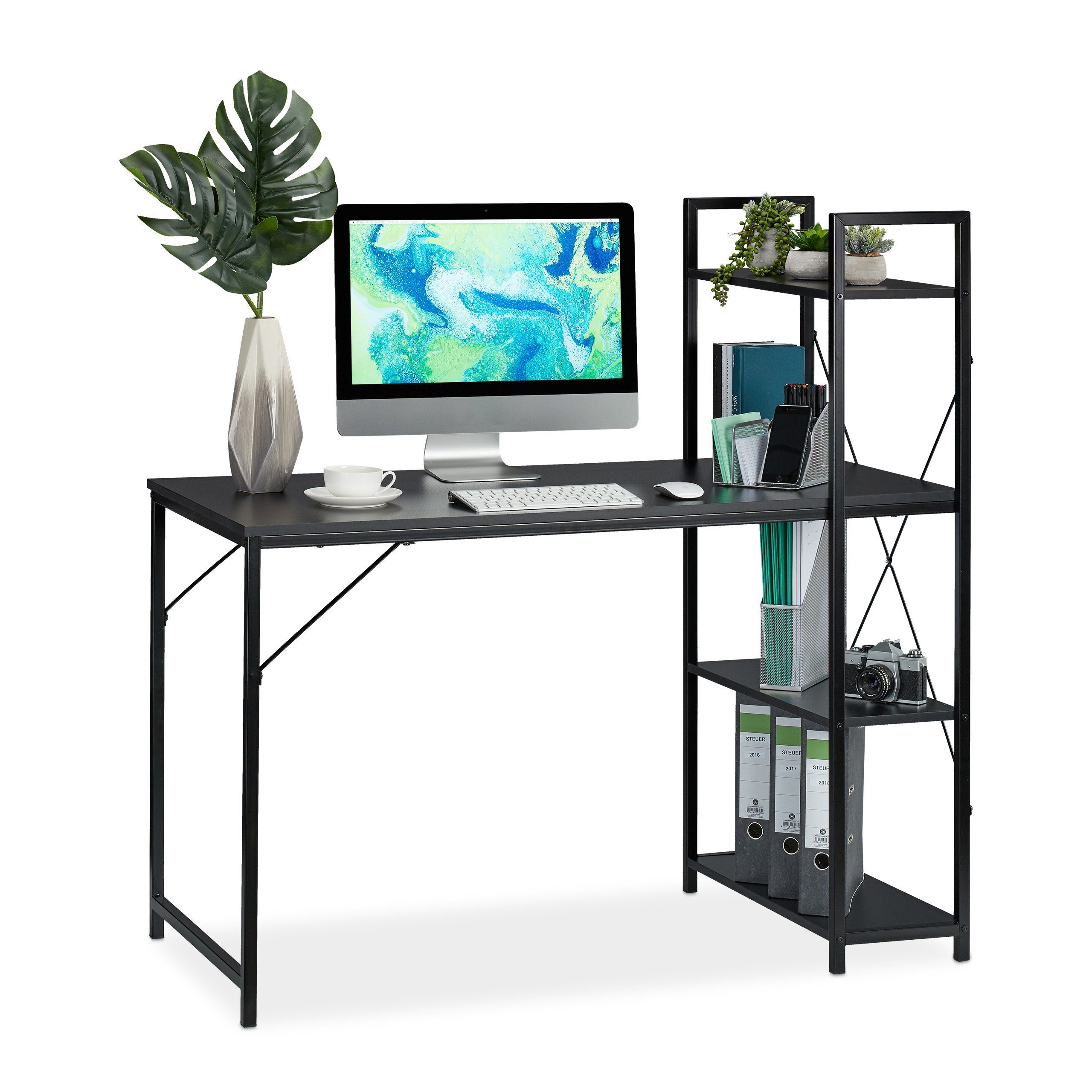 relaxdays Schreibtisch »Schreibtisch mit Regal«, Schwarz / Schwarz online  kaufen | OTTO