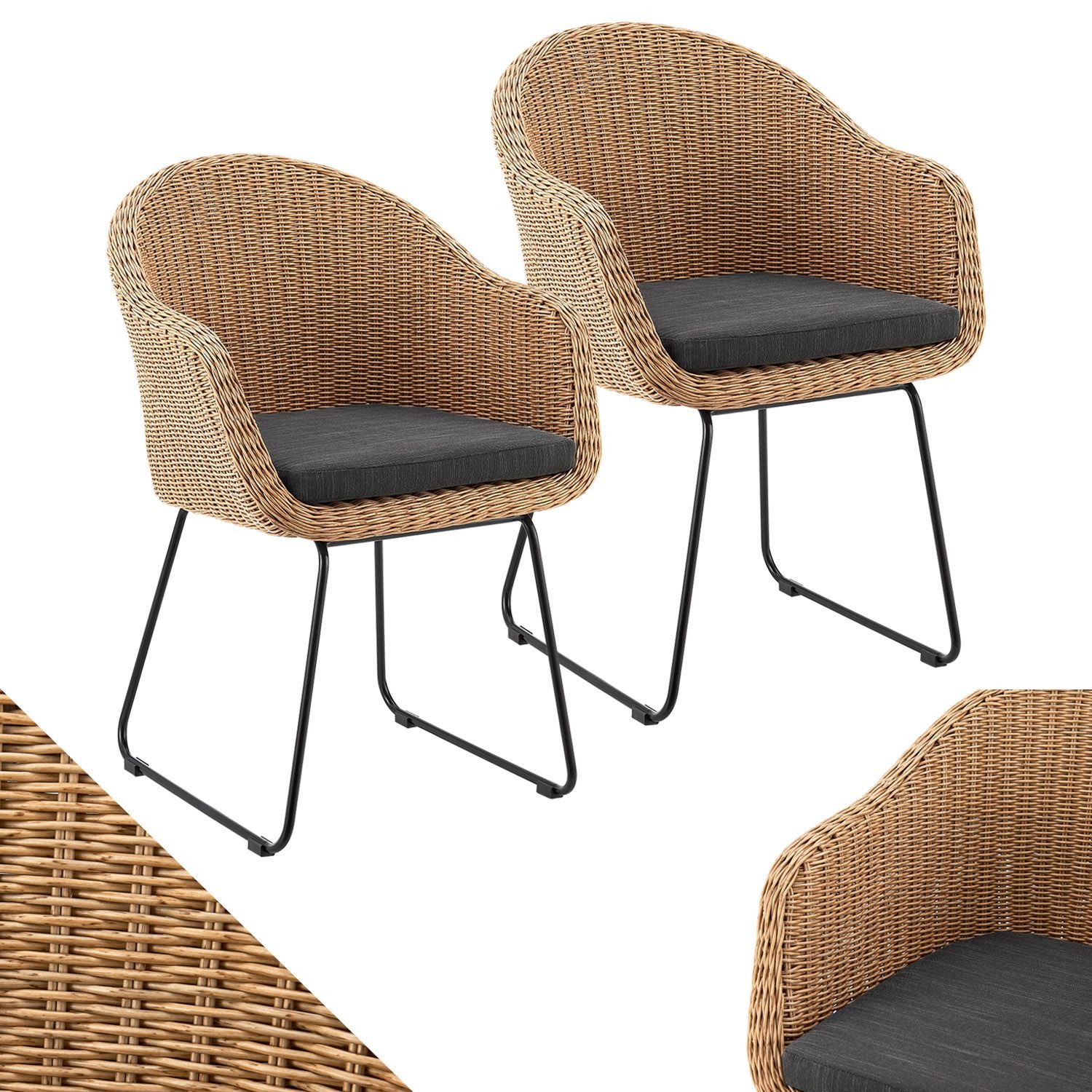 Juskys Gartenstuhl Cody (2 St), Rattan Korbsessel 2er Set, modern, Indoor & günstig online kaufen
