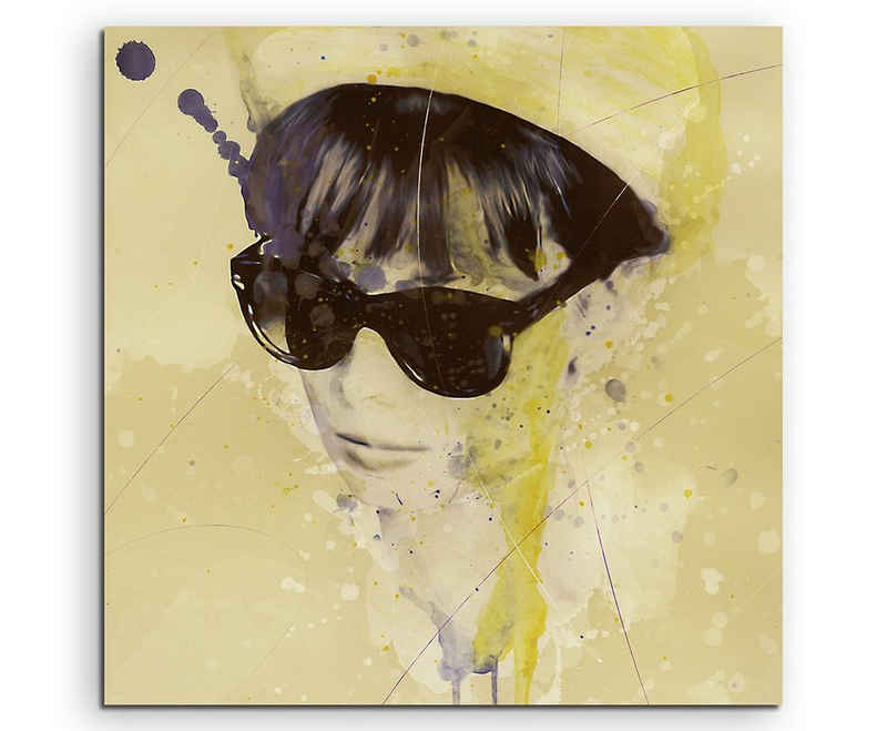 Sinus Art Leinwandbild Audrey Hepburn I Splash 60x60cm Kunstbild als Aquarell auf Leinwand