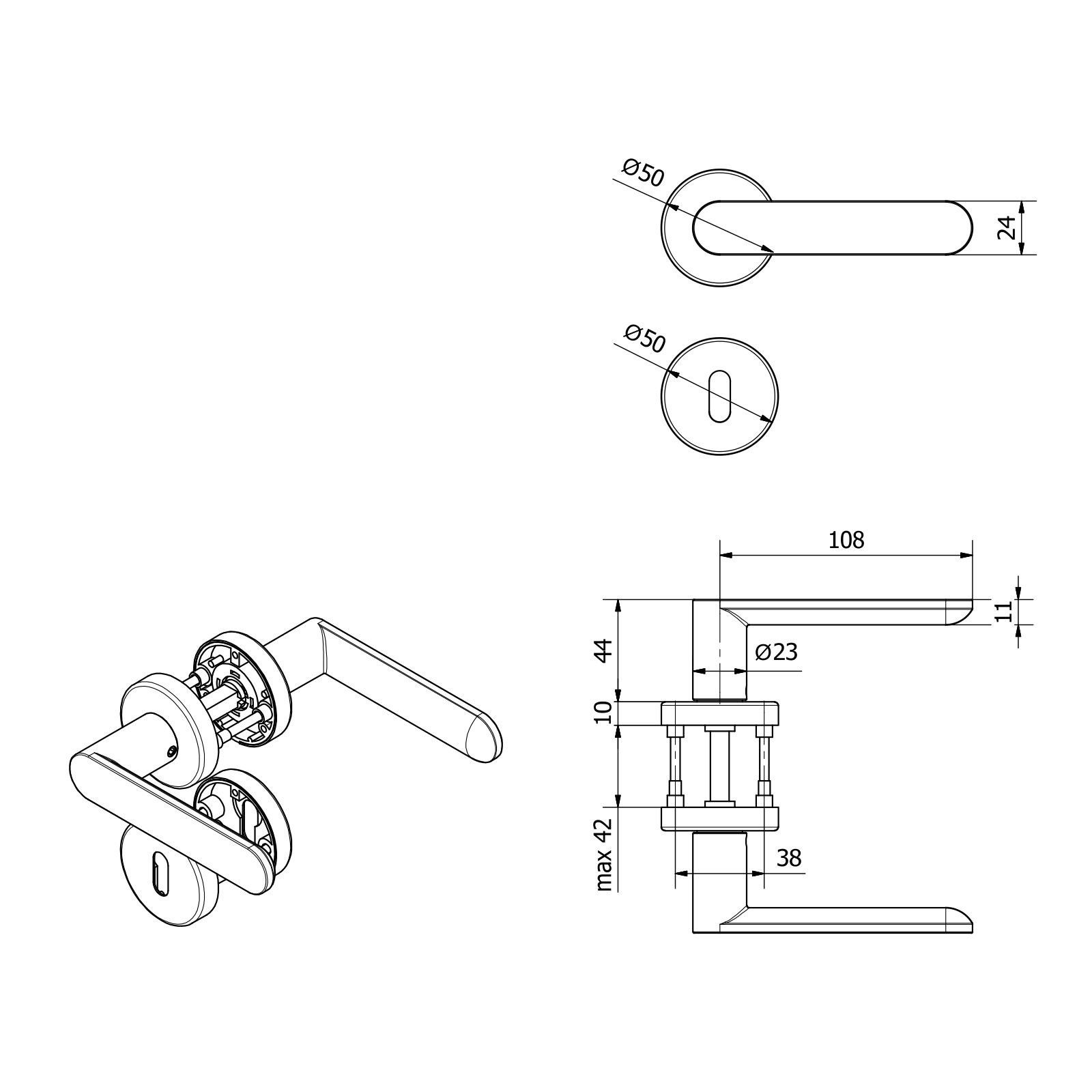 SO-TECH® Drückergarnitur Türdrücker SAM Aluminium Oval Rosette, Buntbart Türgarnitur für Zimmertür Edelstahloptik